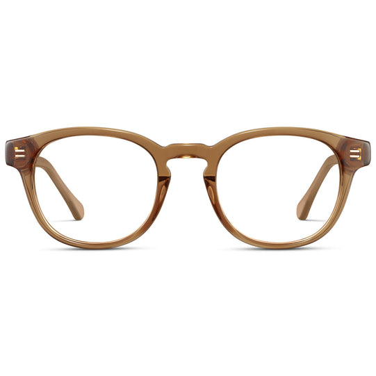 Crystal Brown || Men's Retro-Inspired Round Prescription Eyeglasses with Light Brown Acetate Frame and Clear Prescription Lenses