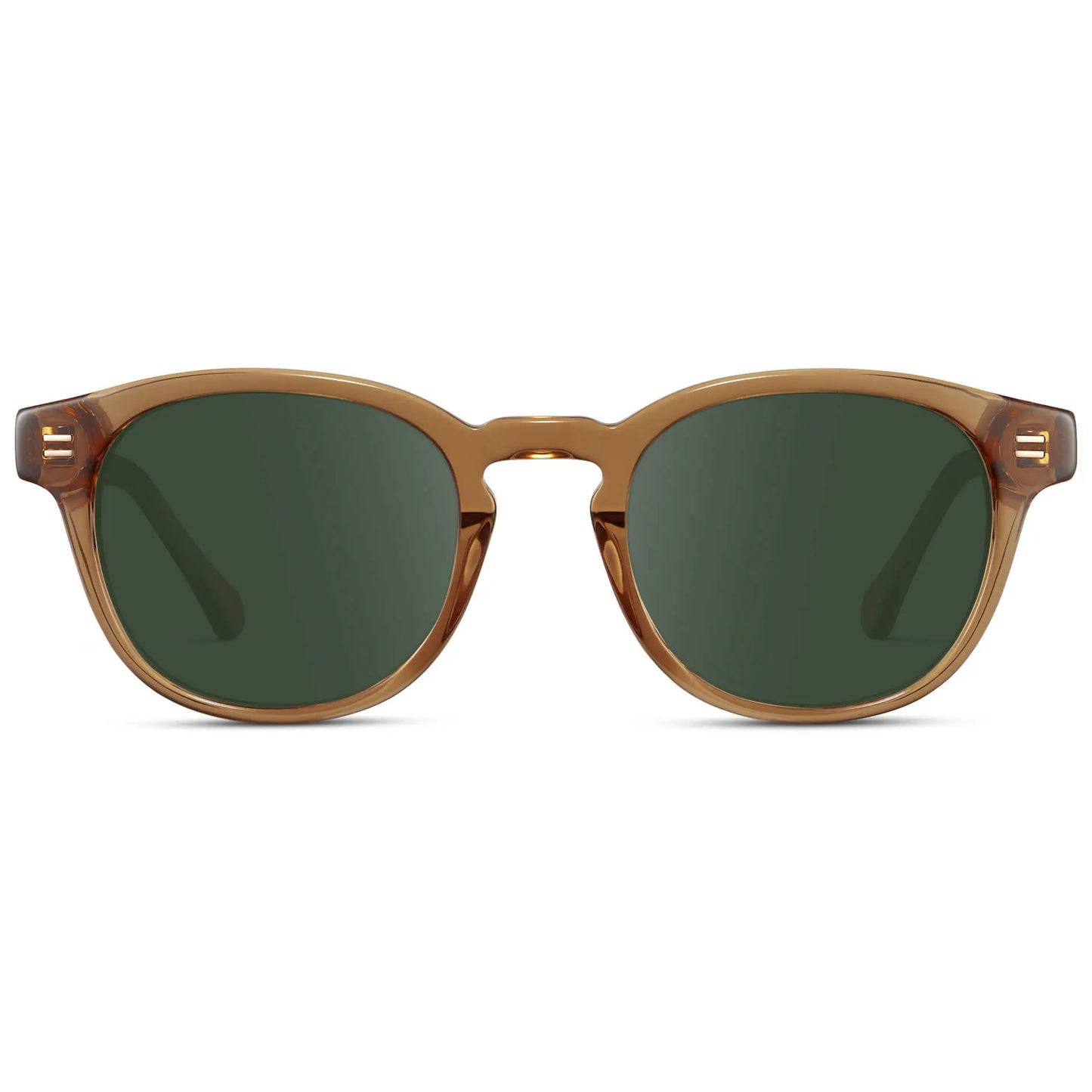 Crystal Brown / G15 || Front view of Men's Retro-Inspired Round Prescription Sunglasses with Crystal Brown Acetate Frame and Green Prescription Lenses
