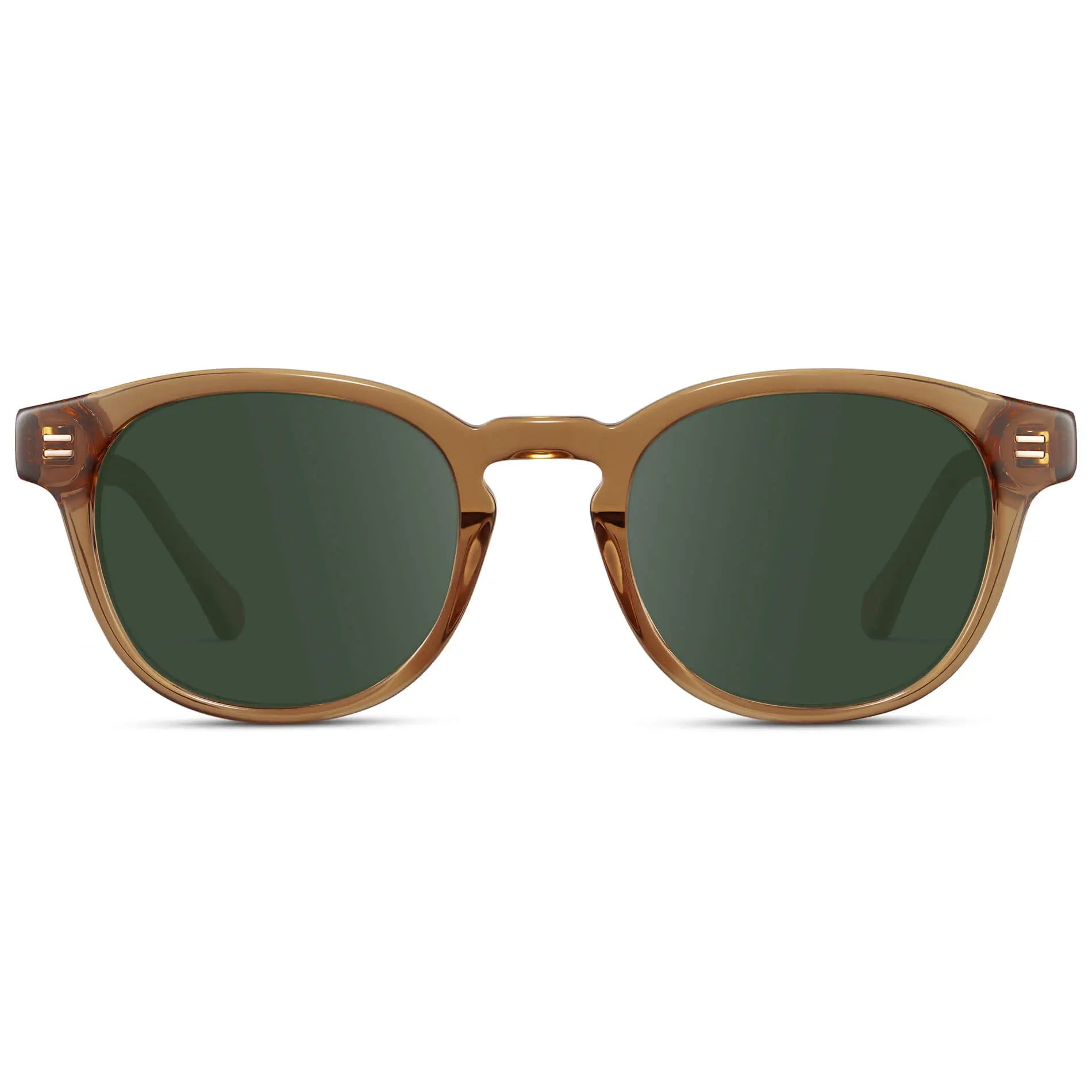 Crystal Brown / G15 || Front view of Men's Retro-Inspired Round Prescription Sunglasses with Crystal Brown Acetate Frame and Green Prescription Lenses