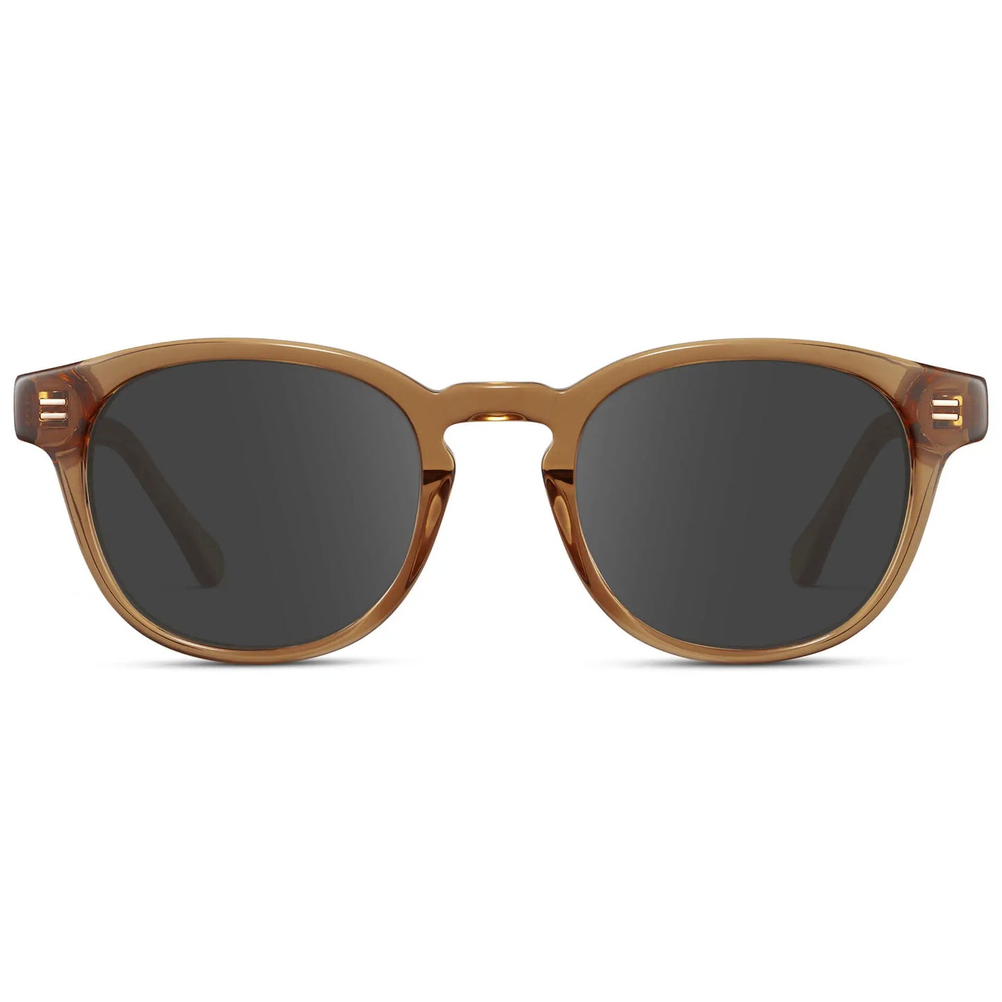Crystal Brown / Grey || Front view of Men's Retro-Inspired Round Prescription Sunglasses with Crystal Brown Acetate Frame and Grey Prescription Lenses