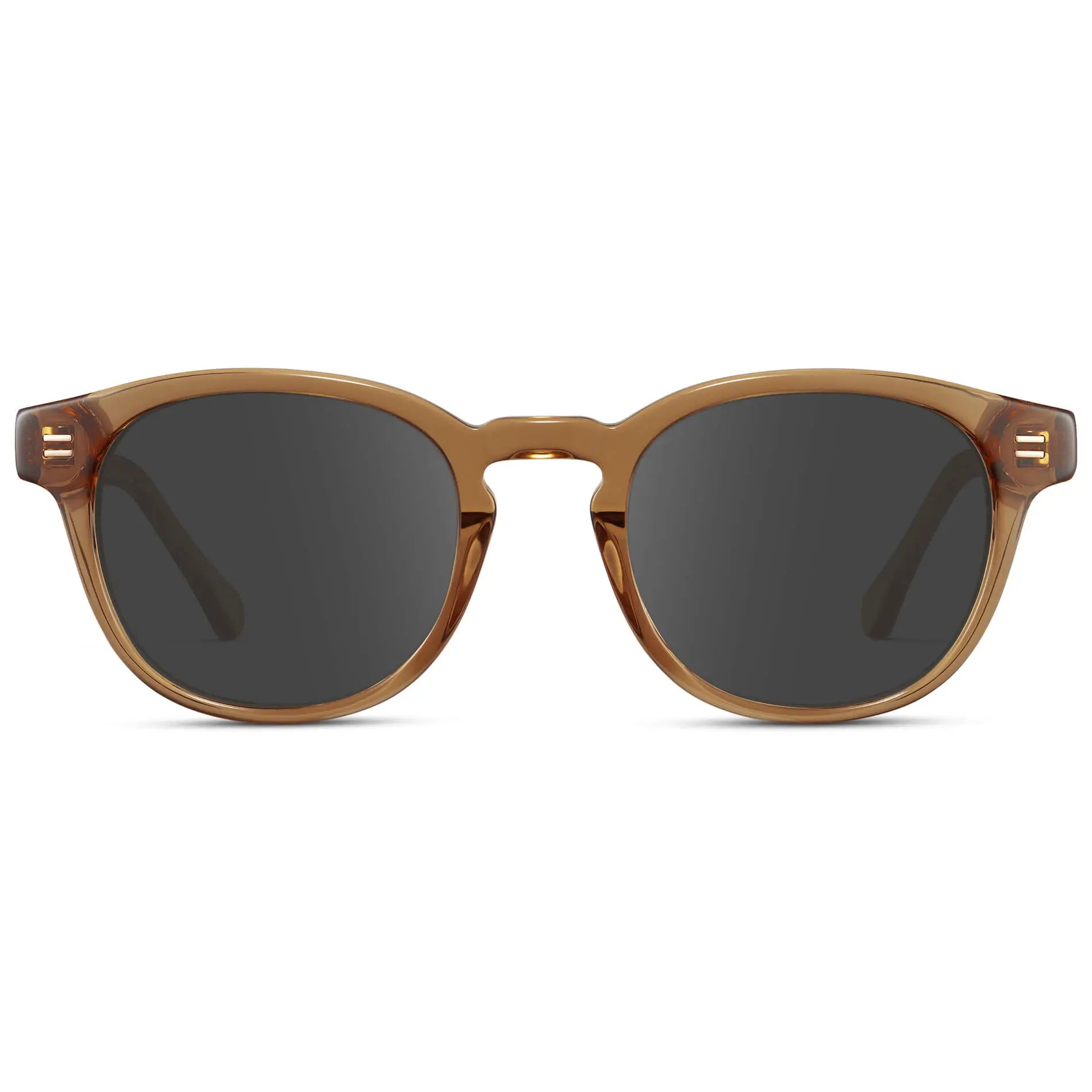Crystal Brown / Grey || Front view of Men's Retro-Inspired Round Prescription Sunglasses with Crystal Brown Acetate Frame and Grey Prescription Lenses