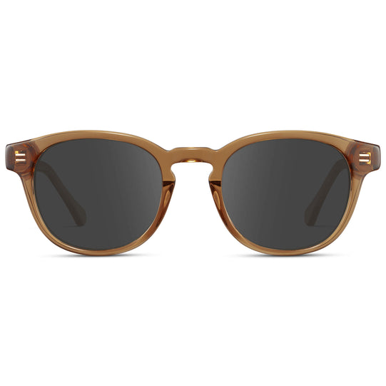 Crystal Brown / Grey Lens || Men's Retro-Inspired Round Prescription Sunglasses with Light Brown Acetate Frame and Grey Prescription Lenses
