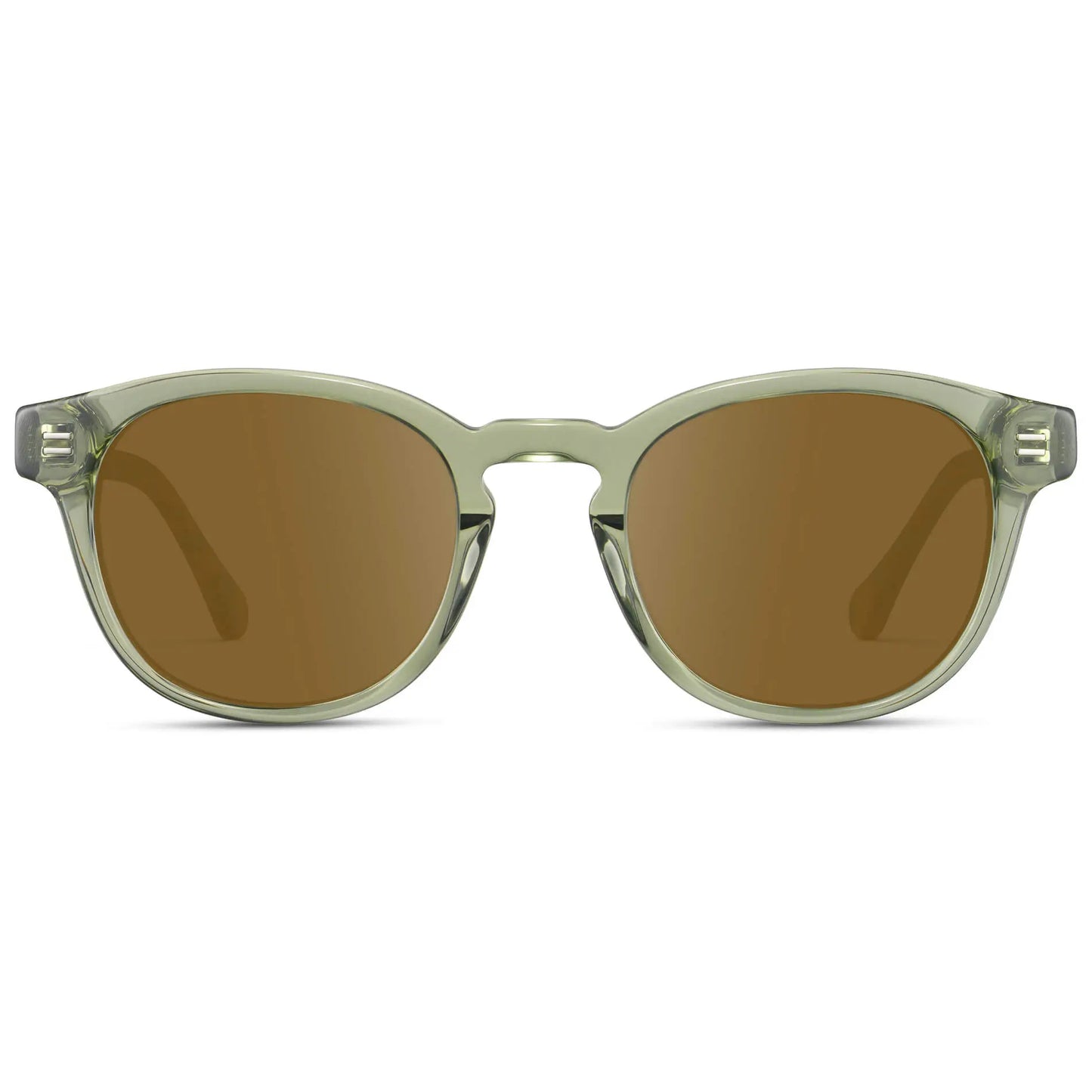 Palm Green / Amber || Front view of Men's Retro-Inspired Round Prescription Sunglasses with Palm Green Acetate Frame and Brown Prescription Lenses
