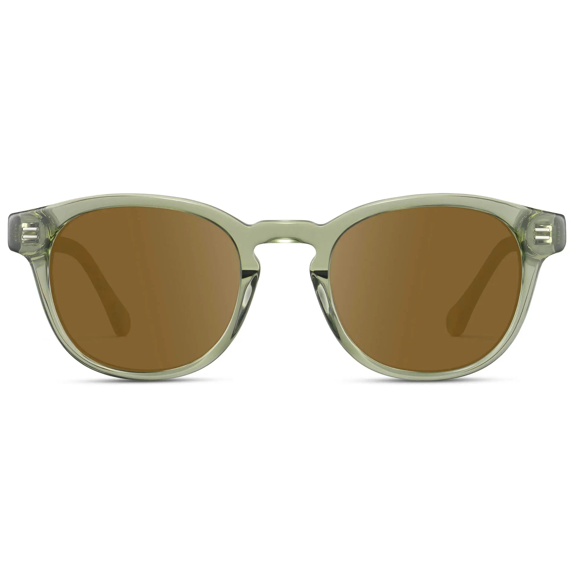 Palm Green / Amber || Front view of Men's Retro-Inspired Round Prescription Sunglasses with Palm Green Acetate Frame and Brown Prescription Lenses