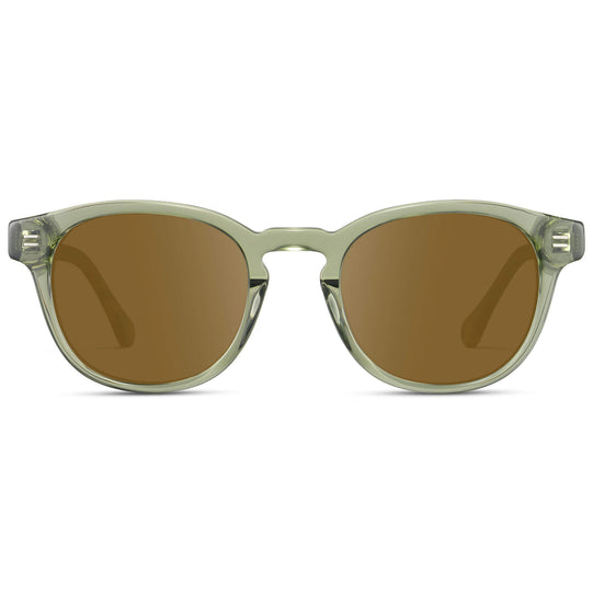 Palm Green / Amber Lens || Men's Retro-Inspired Round Prescription Sunglasses with Light Green Acetate Frame and Brown Prescription Lenses