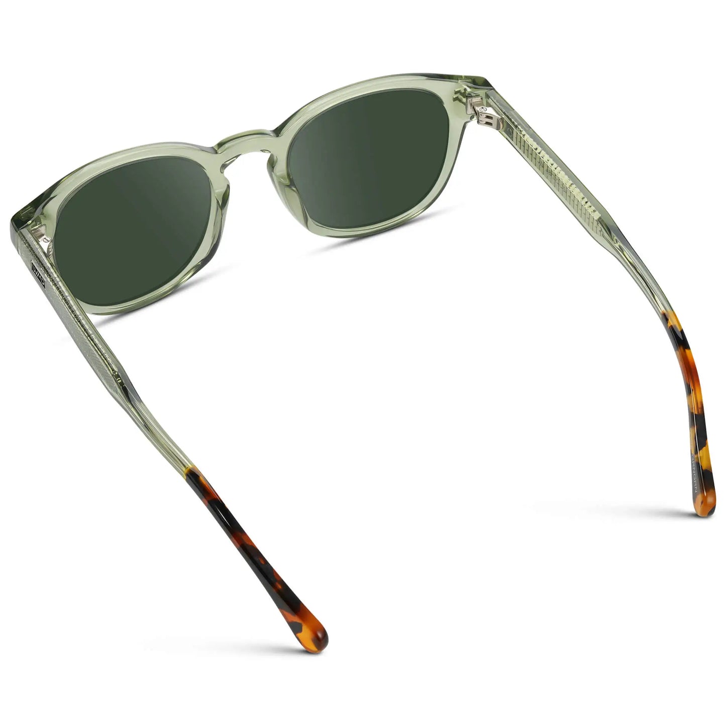 Palm Green / G15 || Back view of Men's Retro-Inspired Round Prescription Sunglasses with Palm Green Acetate Frame and Green Prescription Lenses