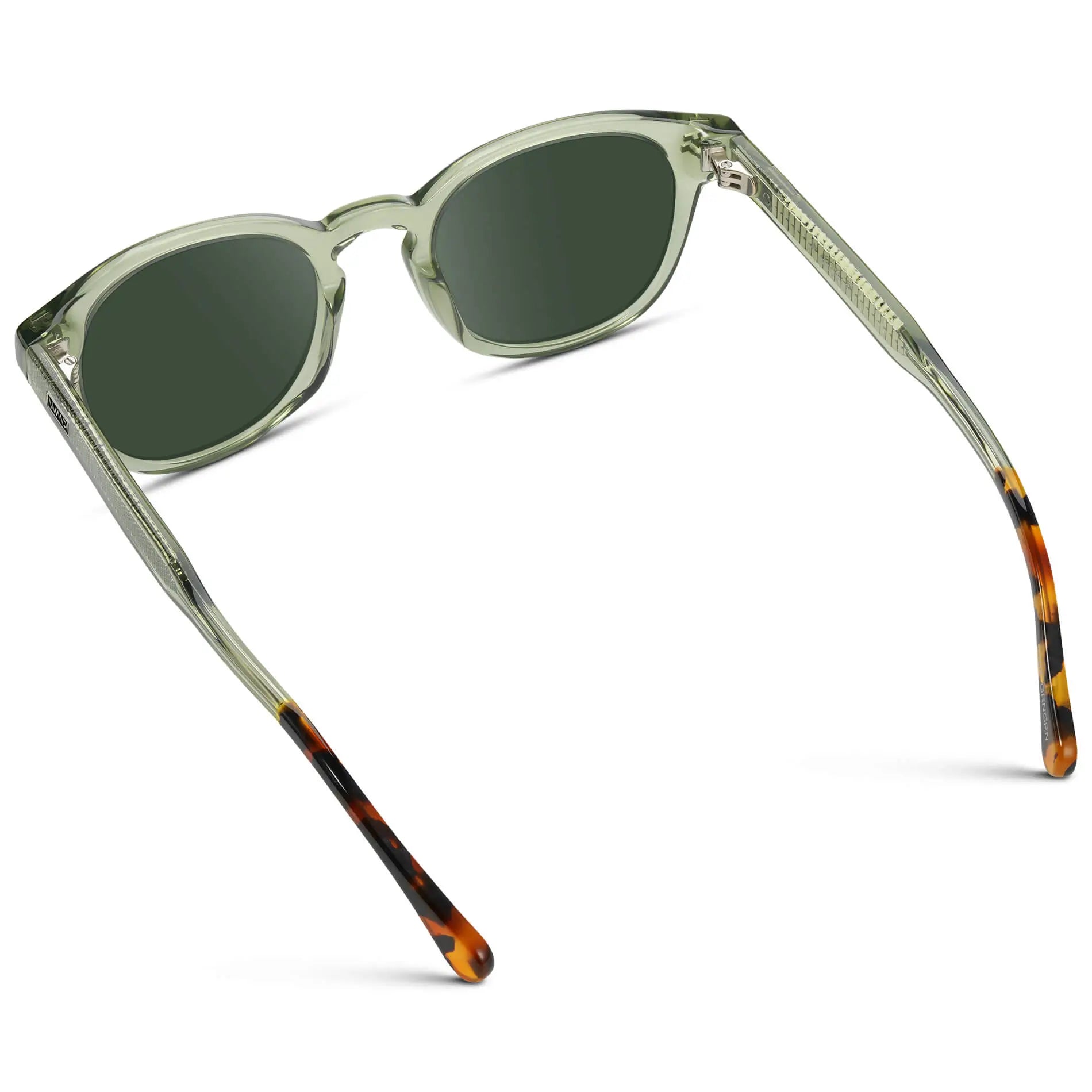 Palm Green / G15 || Back view of Men's Retro-Inspired Round Prescription Sunglasses with Palm Green Acetate Frame and Green Prescription Lenses