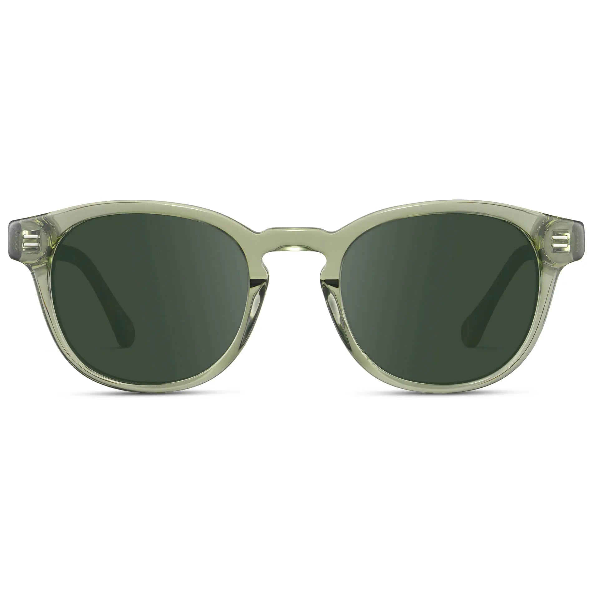 Palm Green / G15 || Front view of Men's Retro-Inspired Round Prescription Sunglasses with Palm Green Acetate Frame and Green Prescription Lenses