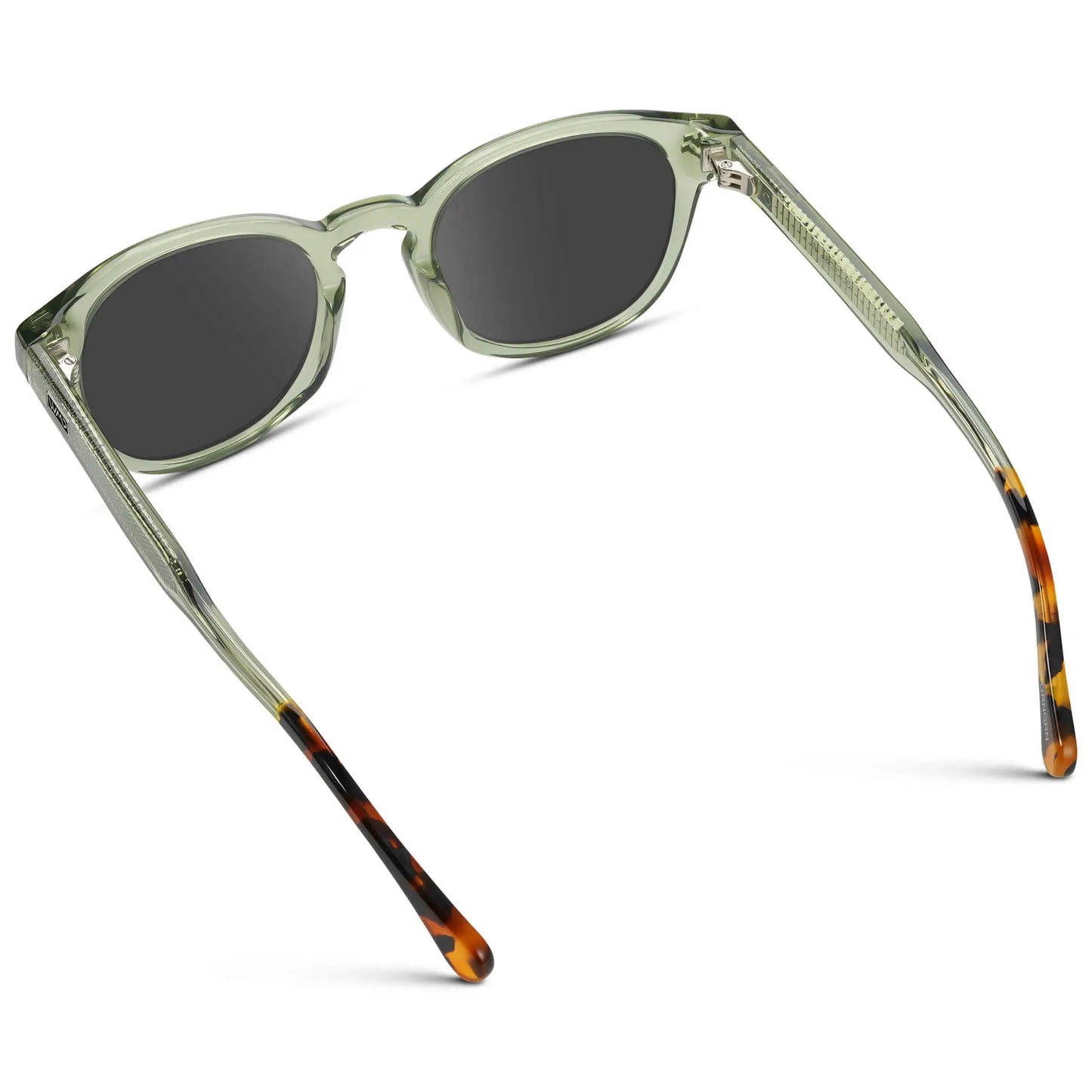 Palm Green / Grey || Back view of Men's Retro-Inspired Round Prescription Sunglasses with Palm Green Acetate Frame and Grey Prescription Lenses