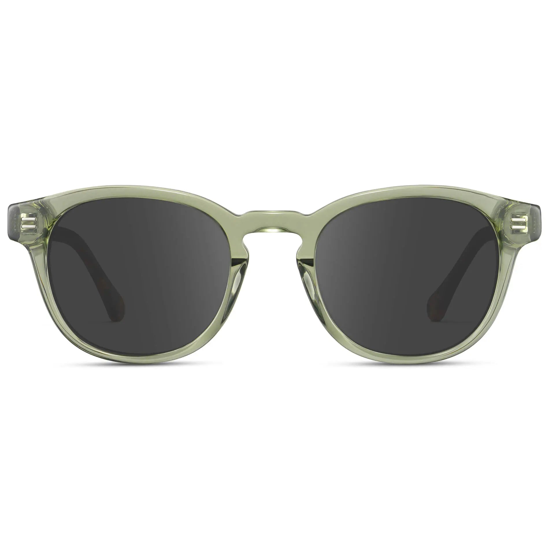 Palm Green / Grey || Front view of Men's Retro-Inspired Round Prescription Sunglasses with Palm Green Acetate Frame and Grey Prescription Lenses