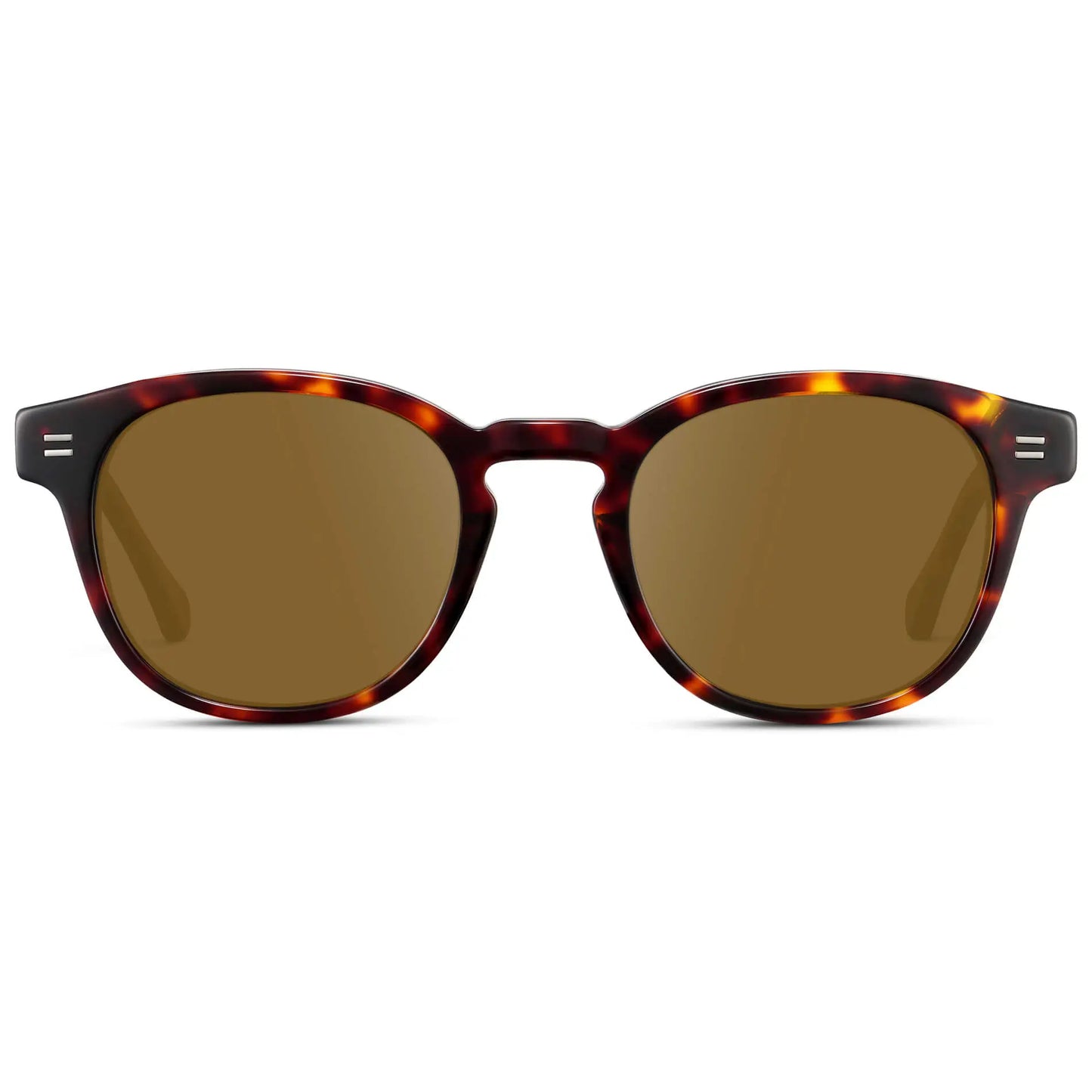 Amber Tortoise / Amber || Front view of Men's Retro-Inspired Round Prescription Sunglasses with Brown Tortoise Acetate Frame and Brown Prescription Lenses