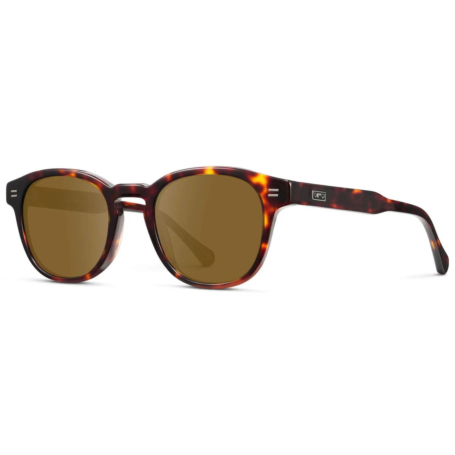 Amber Tortoise / Amber || Side view of Men's Retro-Inspired Round Prescription Sunglasses with Brown Tortoise Acetate Frame and Brown Prescription Lenses