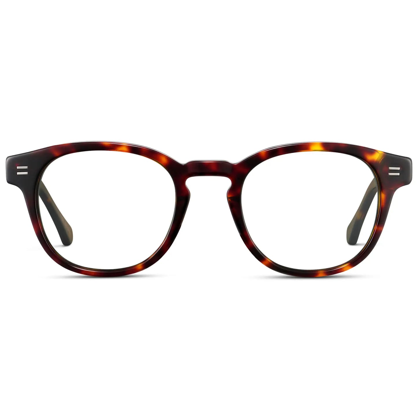 Amber Tortoise || Men's Retro-Inspired Round Prescription Eyeglasses with Amber Tortoise Acetate Frame and Clear Lenses on a white background