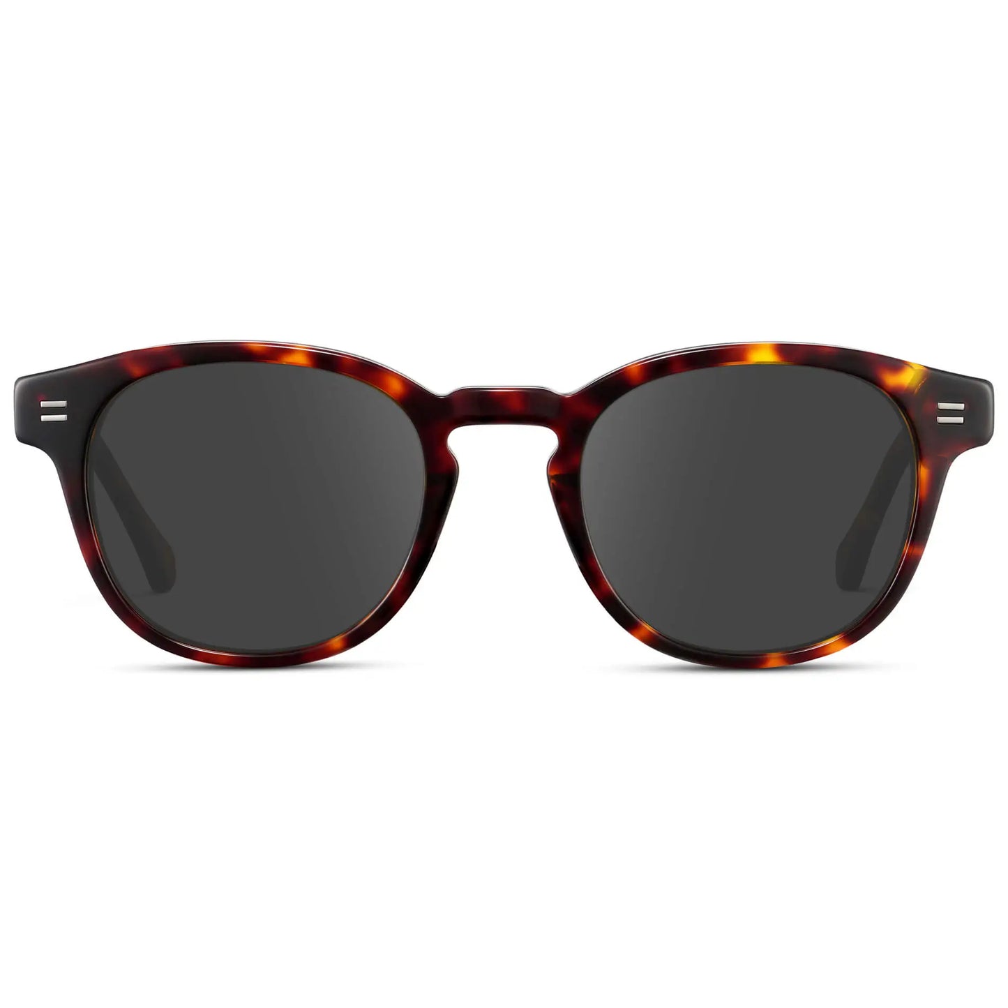 Amber Tortoise / Grey || Front view of Men's Retro-Inspired Round Prescription Sunglasses with Brown Tortoise Acetate Frame and Grey Prescription Lenses