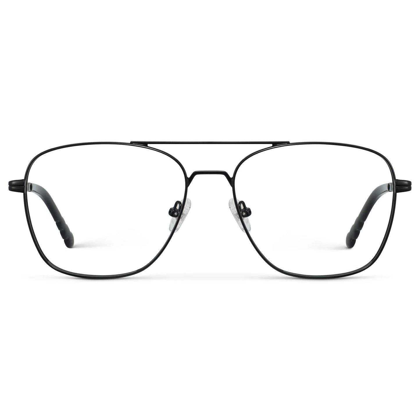 Black || Men's Stainless Steel Double Bridge Prescription Glasses with Black Frame and Clear Lens on a white background