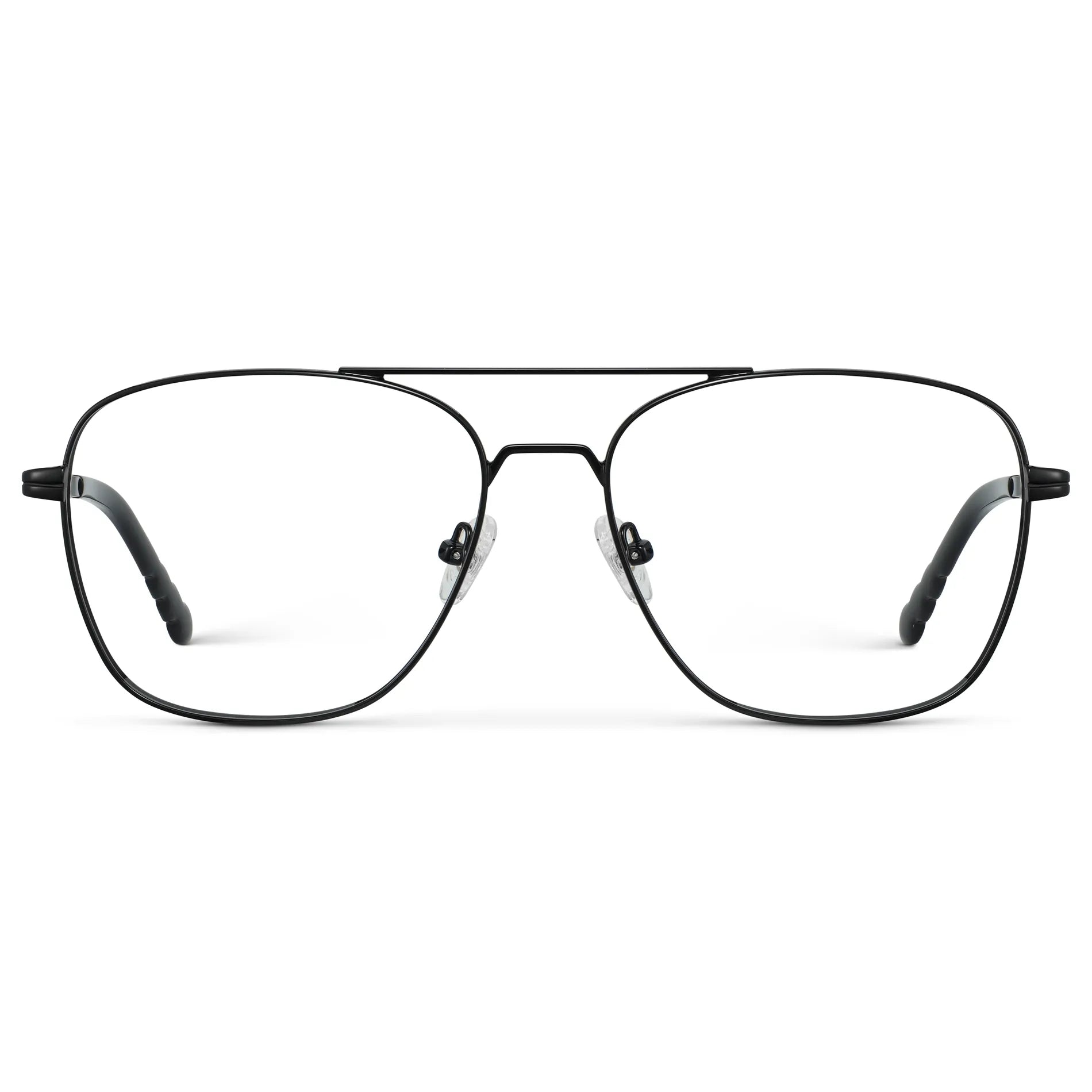 Black || Men's Stainless Steel Double Bridge Prescription Glasses with Black Frame and Clear Lens on a white background
