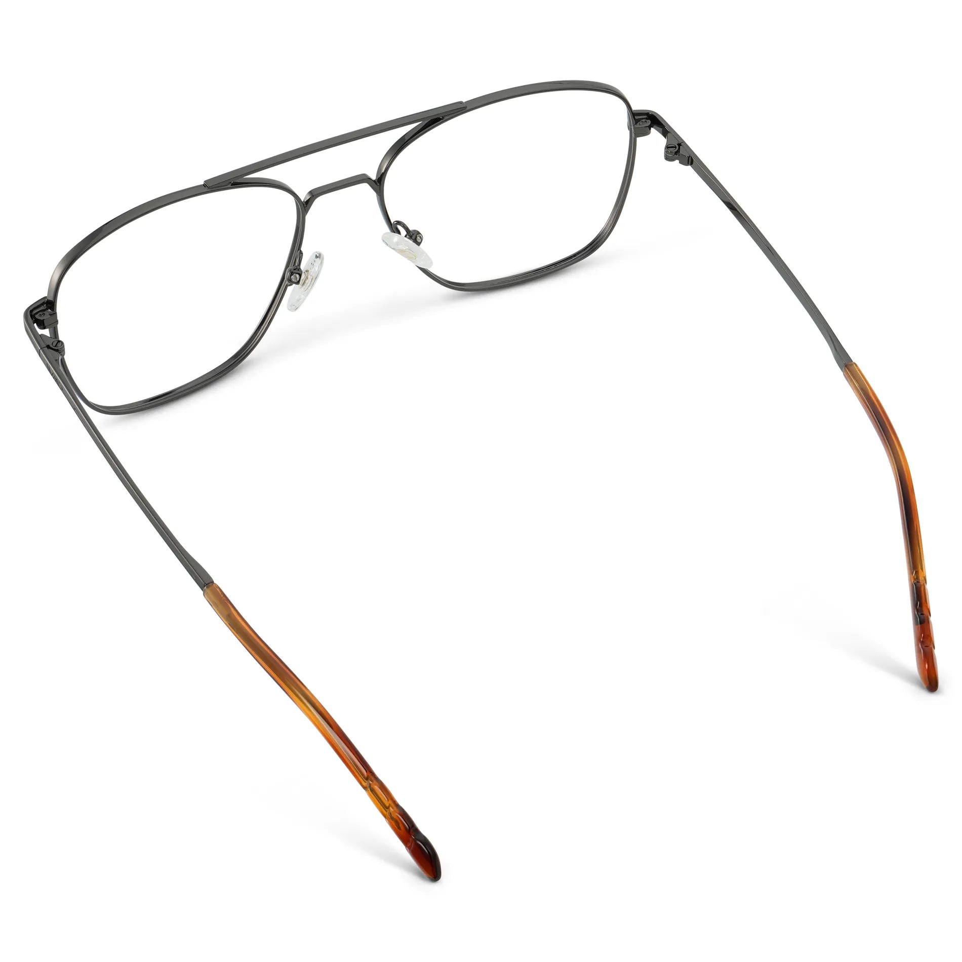 Gunmetal || Back view of Men's Stainless Steel Double Bridge Prescription Glasses with Gunmetal Frame and Clear Lens on a white background