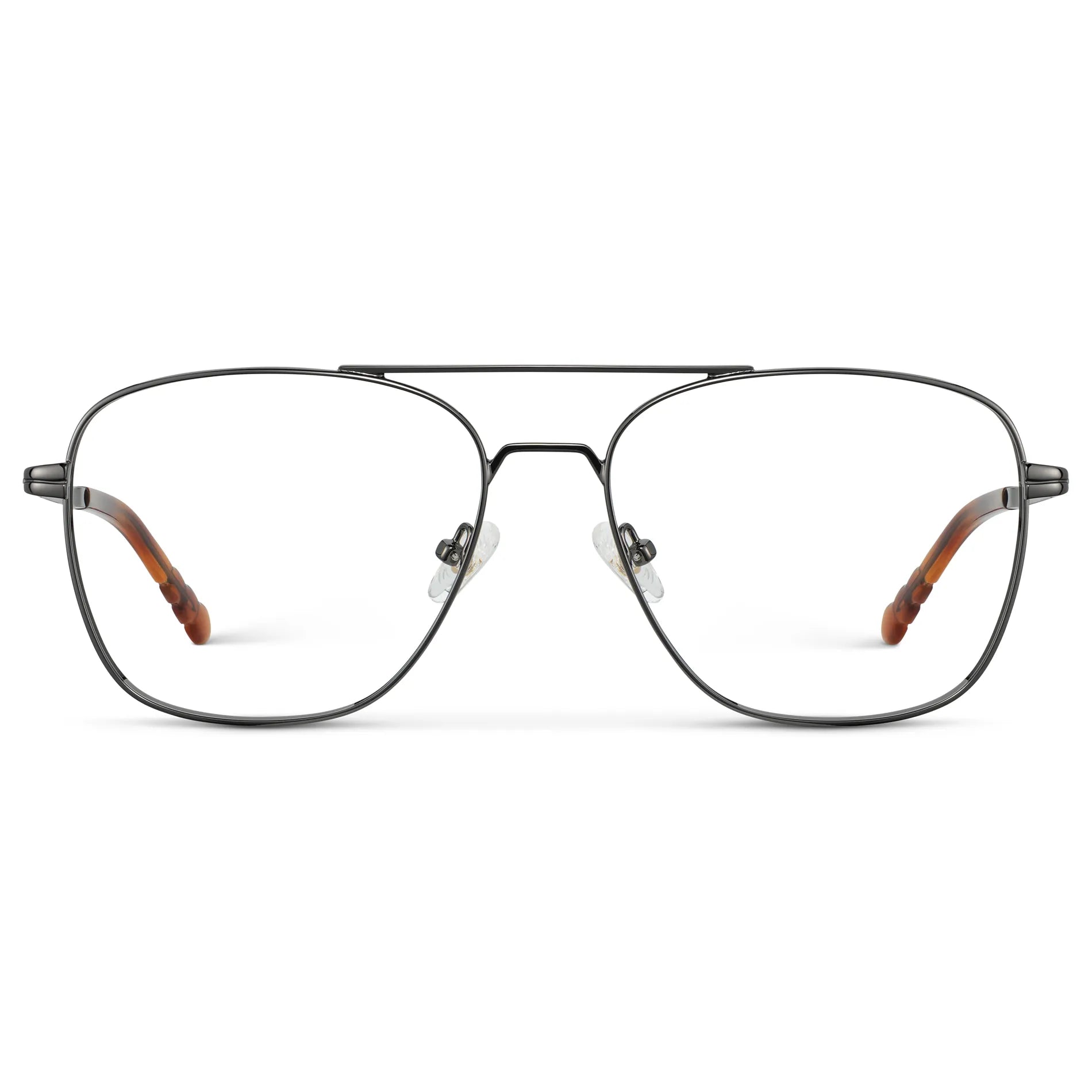Gunmetal || Men's Stainless Steel Double Bridge Prescription Glasses with Gunmetal Frame and Clear Lens on a white background