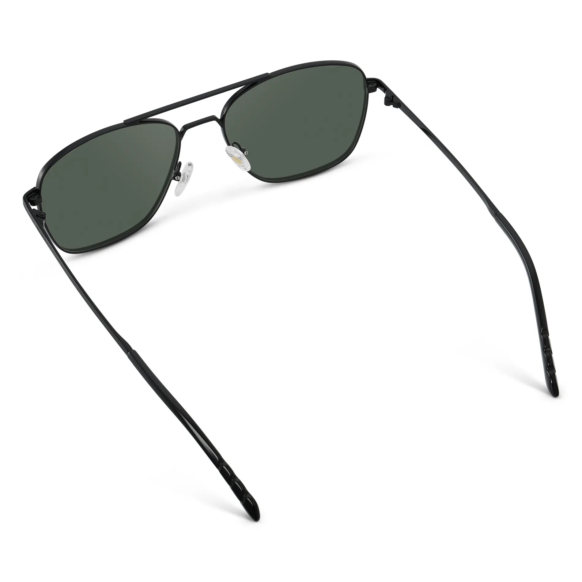Black / G15 || Back view of Men's Stainless Steel Double Bridge Prescription Sunglasses with Black Frame and Green Lens on a white background