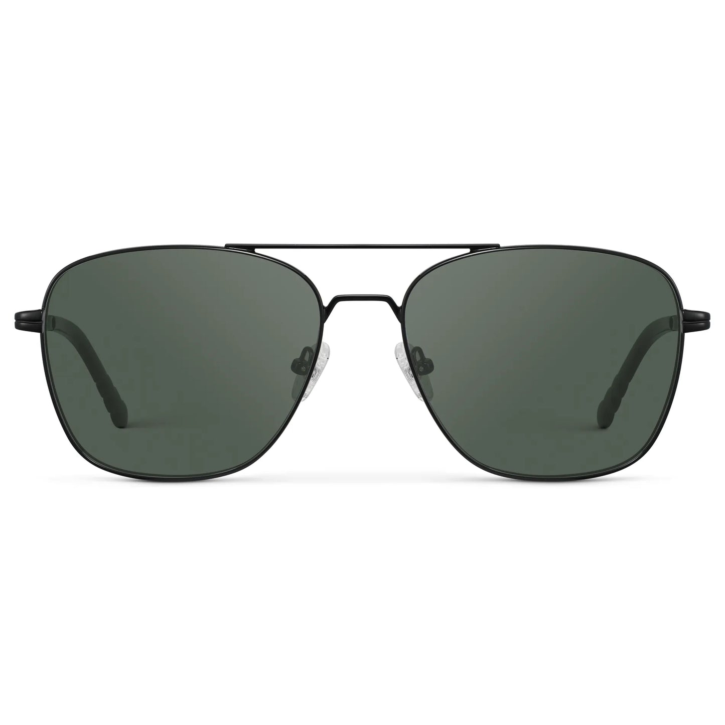 Black / G15 || Men's Stainless Steel Double Bridge Prescription Sunglasses with Black Frame and Green Lens on a white background