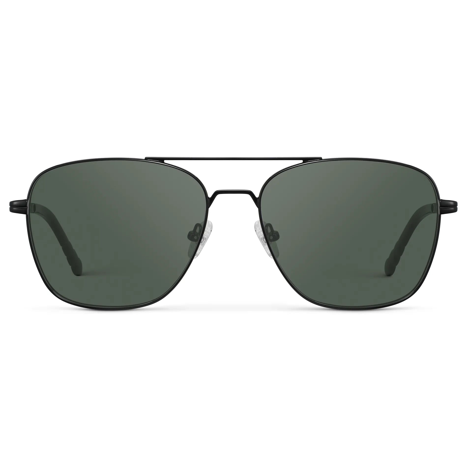 Black / G15 || Men's Stainless Steel Double Bridge Prescription Sunglasses with Black Frame and Green Lens on a white background
