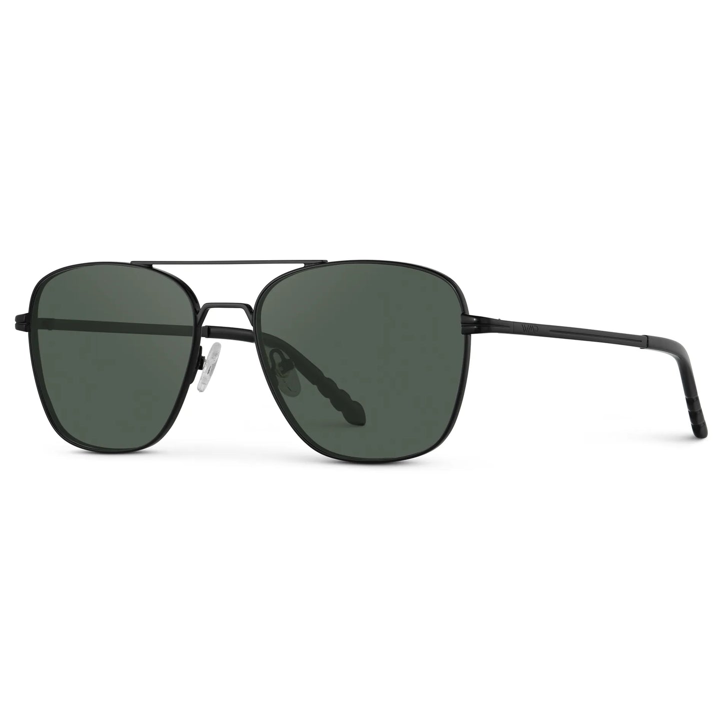 Black / G15 || Side view of Men's Stainless Steel Double Bridge Prescription Sunglasses with Black Frame and Green Lens on a white background