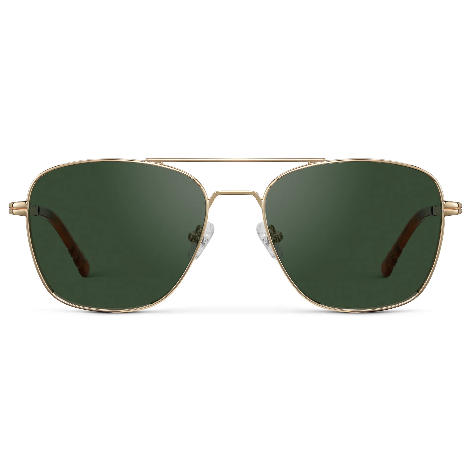 Gold / Smoke Green Lens || Men's Stainless Steel Sunglasses with Gold Frame and Smoke Green Lens on a white background
