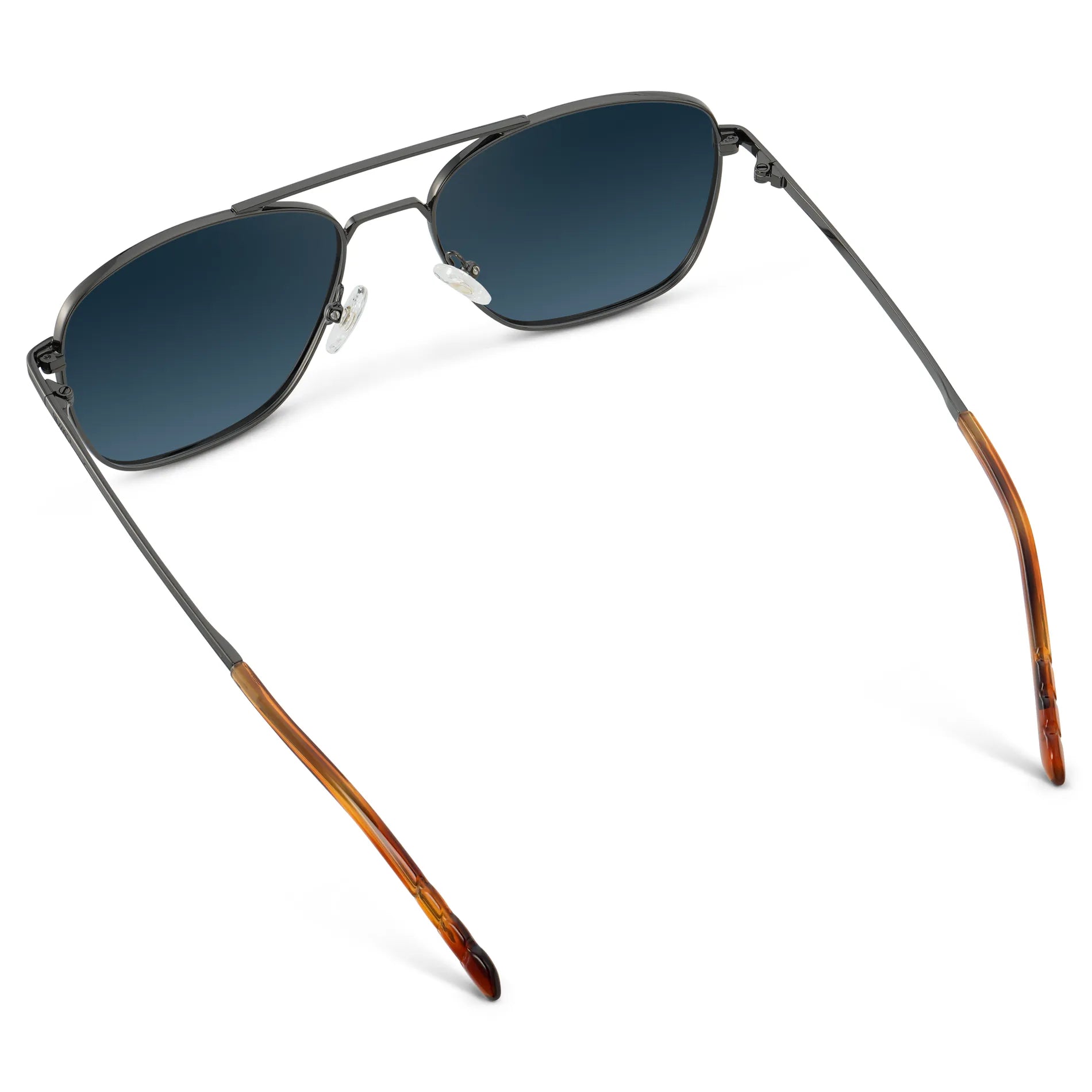 Gunmetal / Deep Blue Gradient Lens || Back view of Men's Stainless Steel Sunglasses with Gunmetal Grey Frame and Deep Blue Gradient Lens on a white background