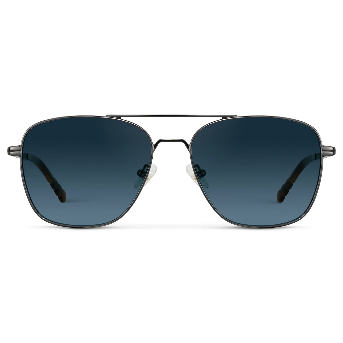 Gunmetal / Deep Blue Gradient Lens || Men's Stainless Steel Sunglasses with Gunmetal Grey Frame and Deep Blue Gradient Lens on a white background