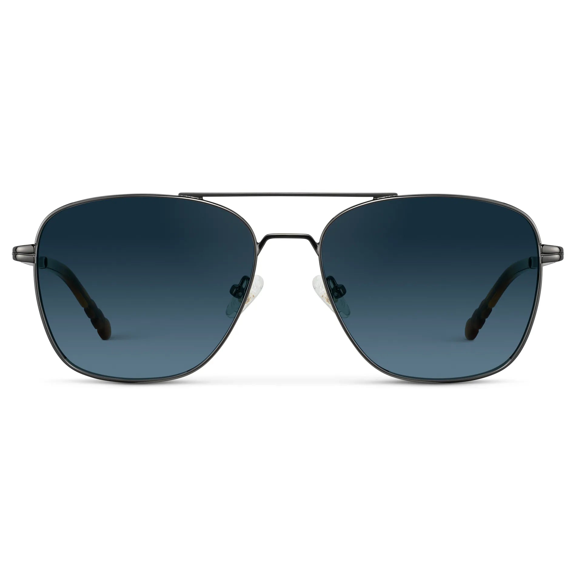 Gunmetal / Deep Blue Gradient Lens || Men's Stainless Steel Sunglasses with Gunmetal Grey Frame and Deep Blue Gradient Lens on a white background