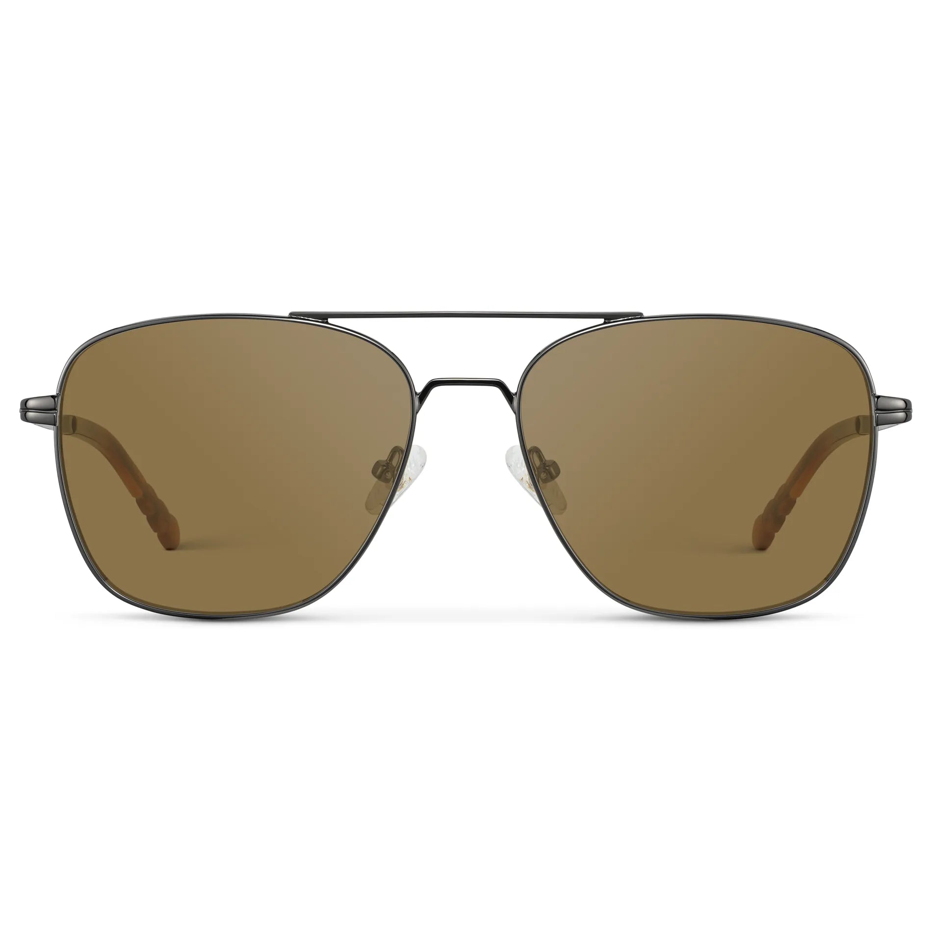 Gunmetal / Amber || Men's Stainless Steel Double Bridge Prescription Sunglasses with Gunmetal Frame and Brown Lens on a white background