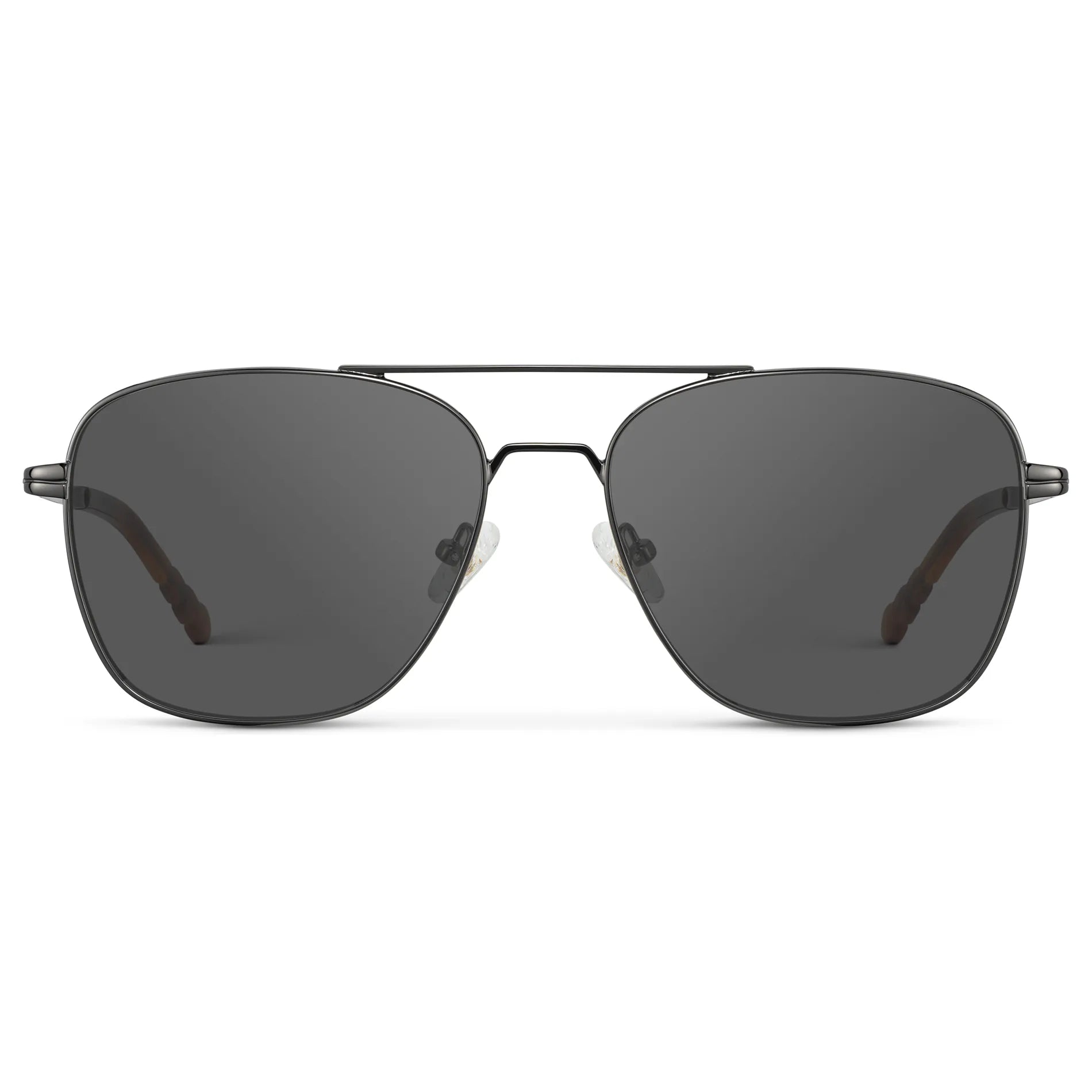 Gunmetal / Grey || Men's Stainless Steel Double Bridge Prescription Sunglasses with Gunmetal Frame and Grey Lens on a white background