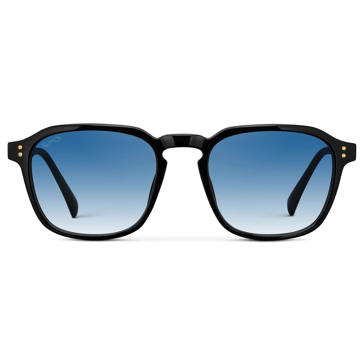 Black / Blue Gradient Tinted Lens || Front view of Men's Square Sunglasses with Black Frame and Blue Gradient Tinted Lens on a white background
