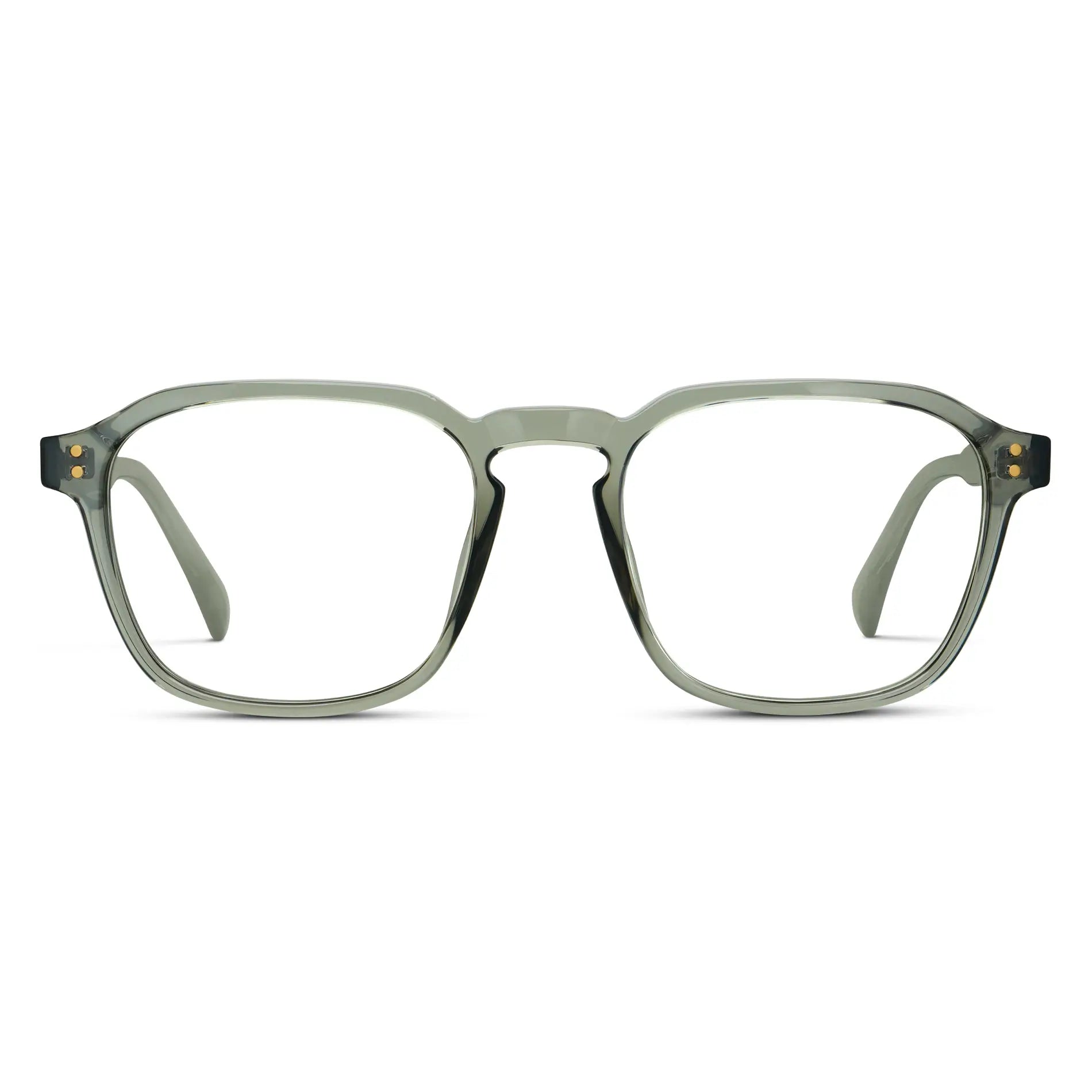 Sage Green || Green Square Frame with Clear Prescription Lenses