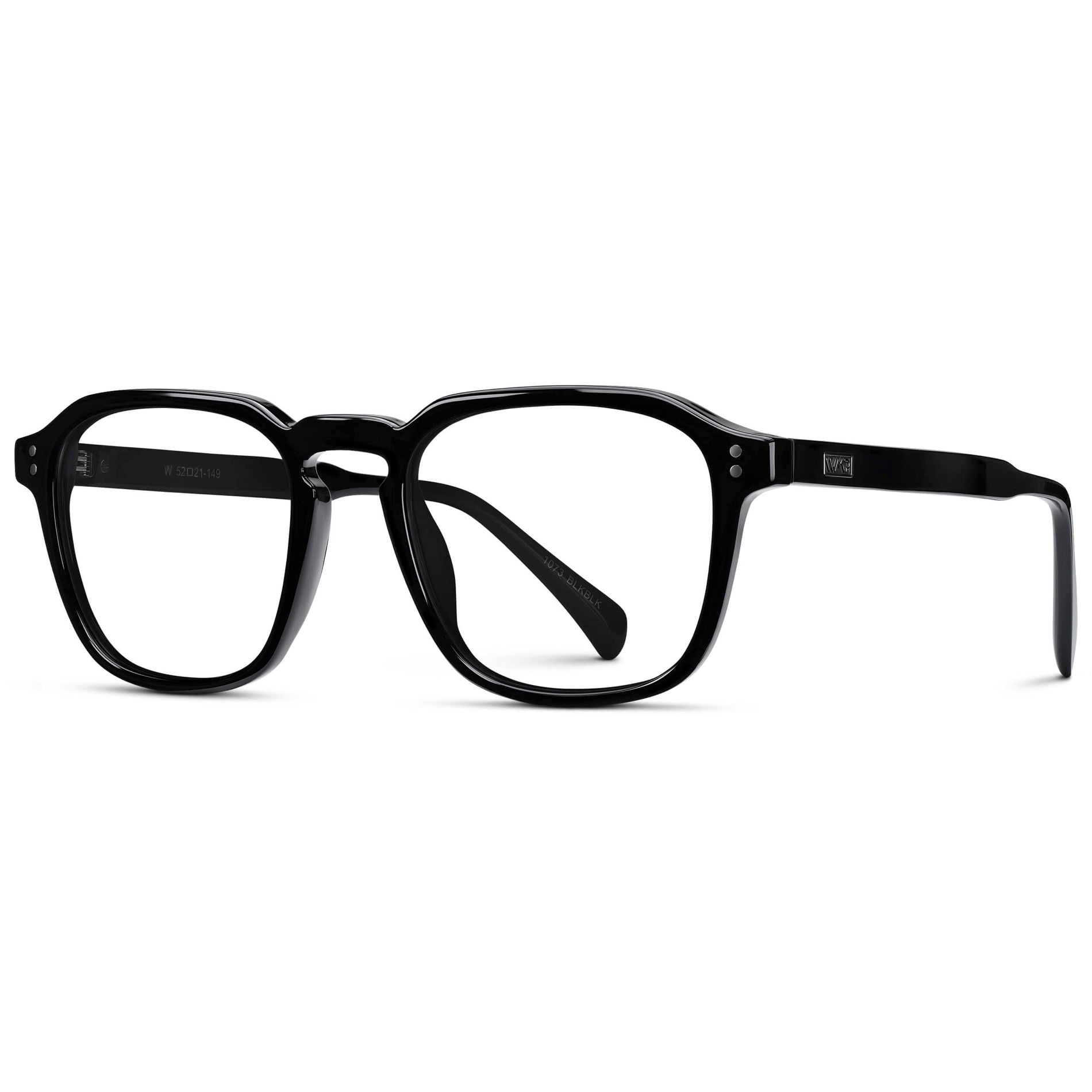 Black || Black Square Frame with Clear Prescription Lenses