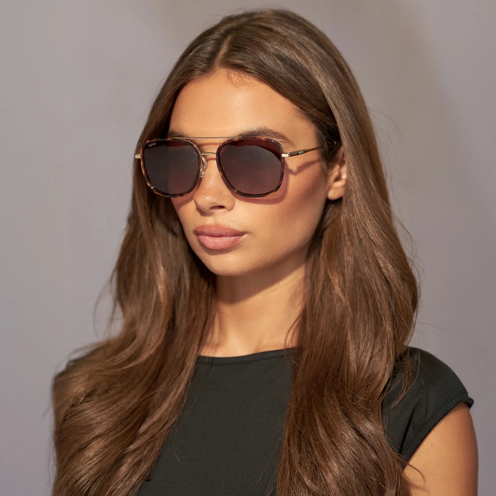 Ruby Tortoise / Amber || Women's Oversized Square Aviator Prescription Eyeglasses with Ruby Tortoise Acetate and Stainless Steel Frame and Brown Lenses on a white background