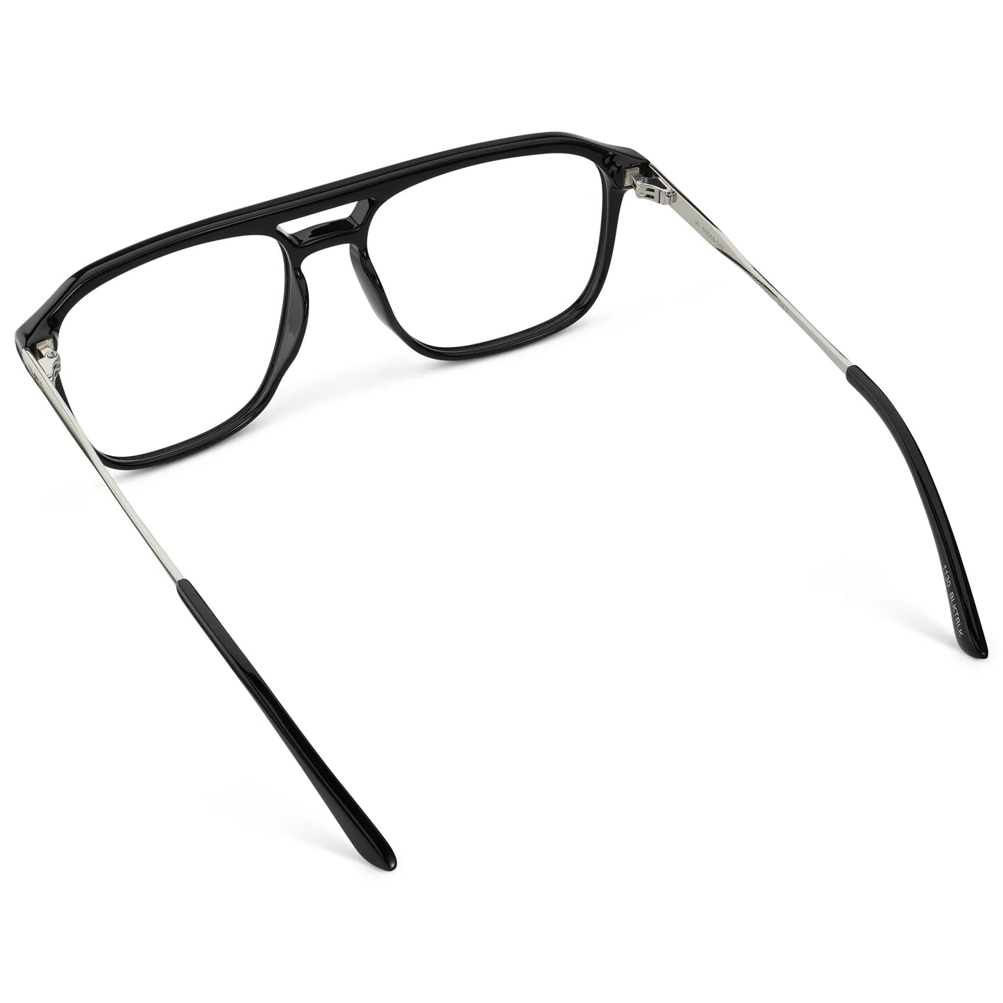 Black || Back view of Men's Double Bridge Aviator Prescription Glasses with Black Frame and Clear Lens on a white background