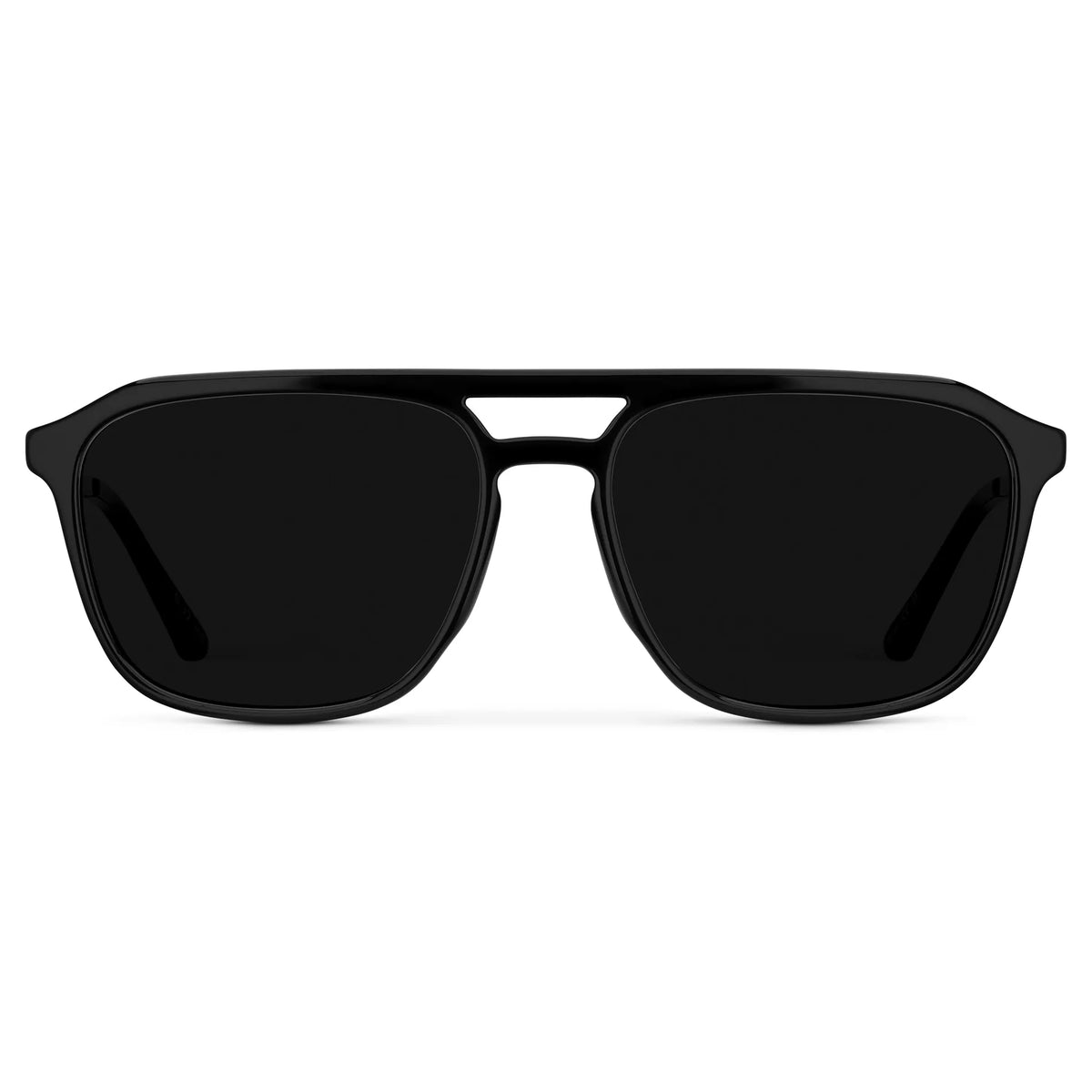 Black / Triple Black Lens || Men's Double Bridge Aviator Sunglasses with Black Frame and Triple Black Lens on a white background