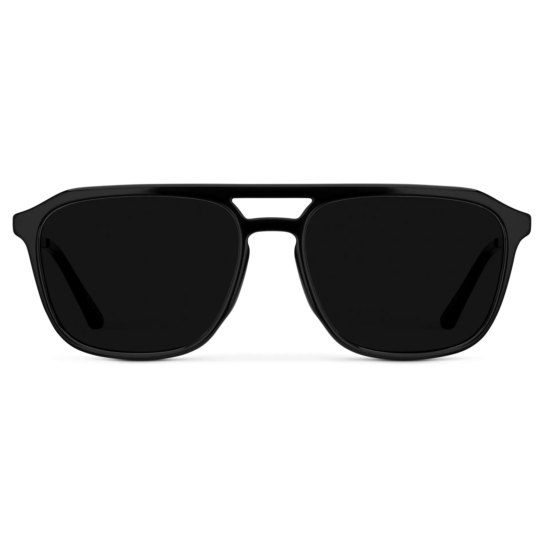 Black / Triple Black Lens || Men's Double Bridge Aviator Sunglasses with Black Frame and Triple Black Lens on a white background