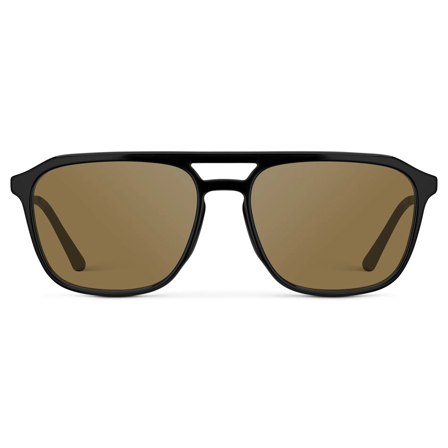 Black / Amber || Men's Double Bridge Aviator Prescription Sunglasses with Black Frame and Brown Lens on a white background