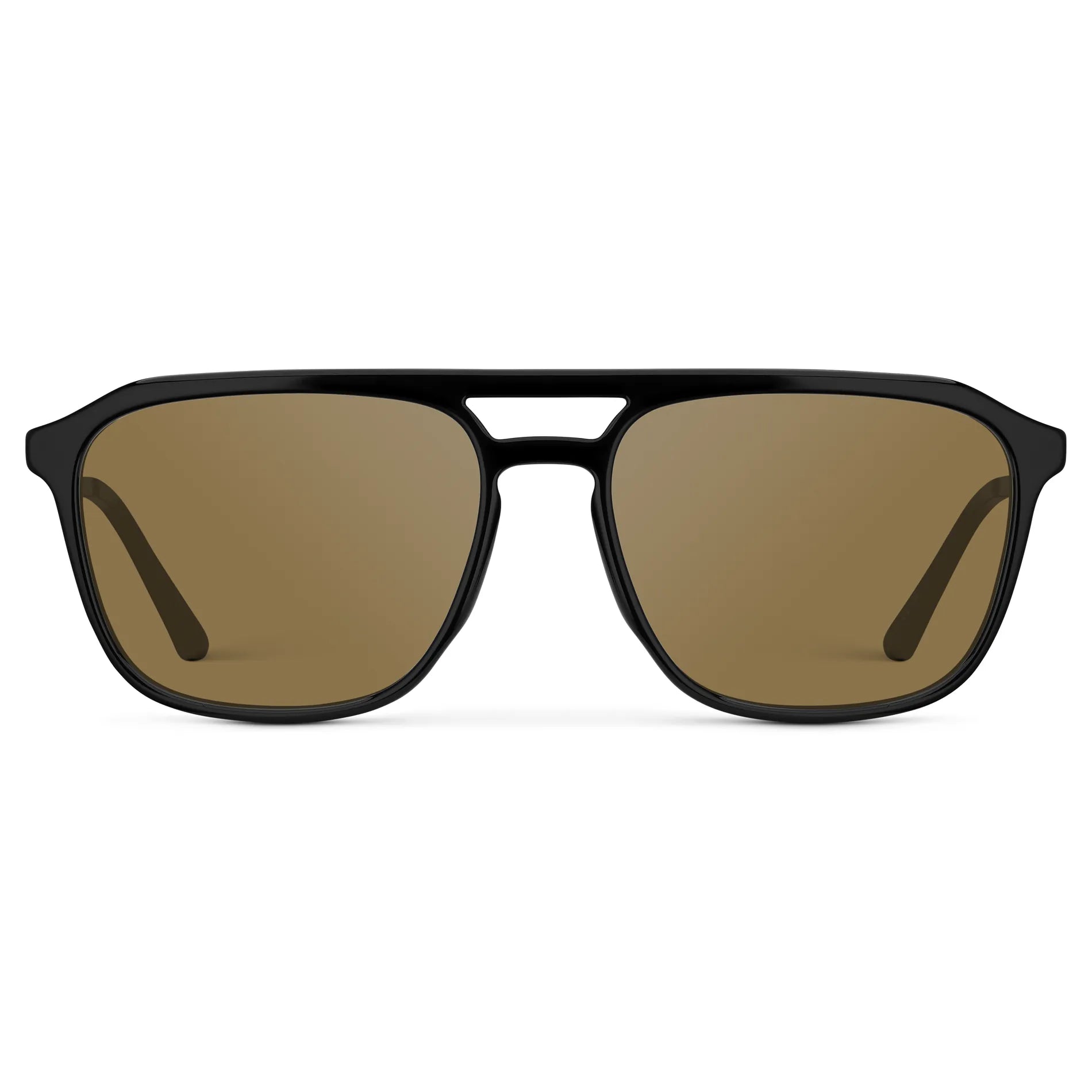 Black / Amber || Men's Double Bridge Aviator Prescription Sunglasses with Black Frame and Brown Lens on a white background