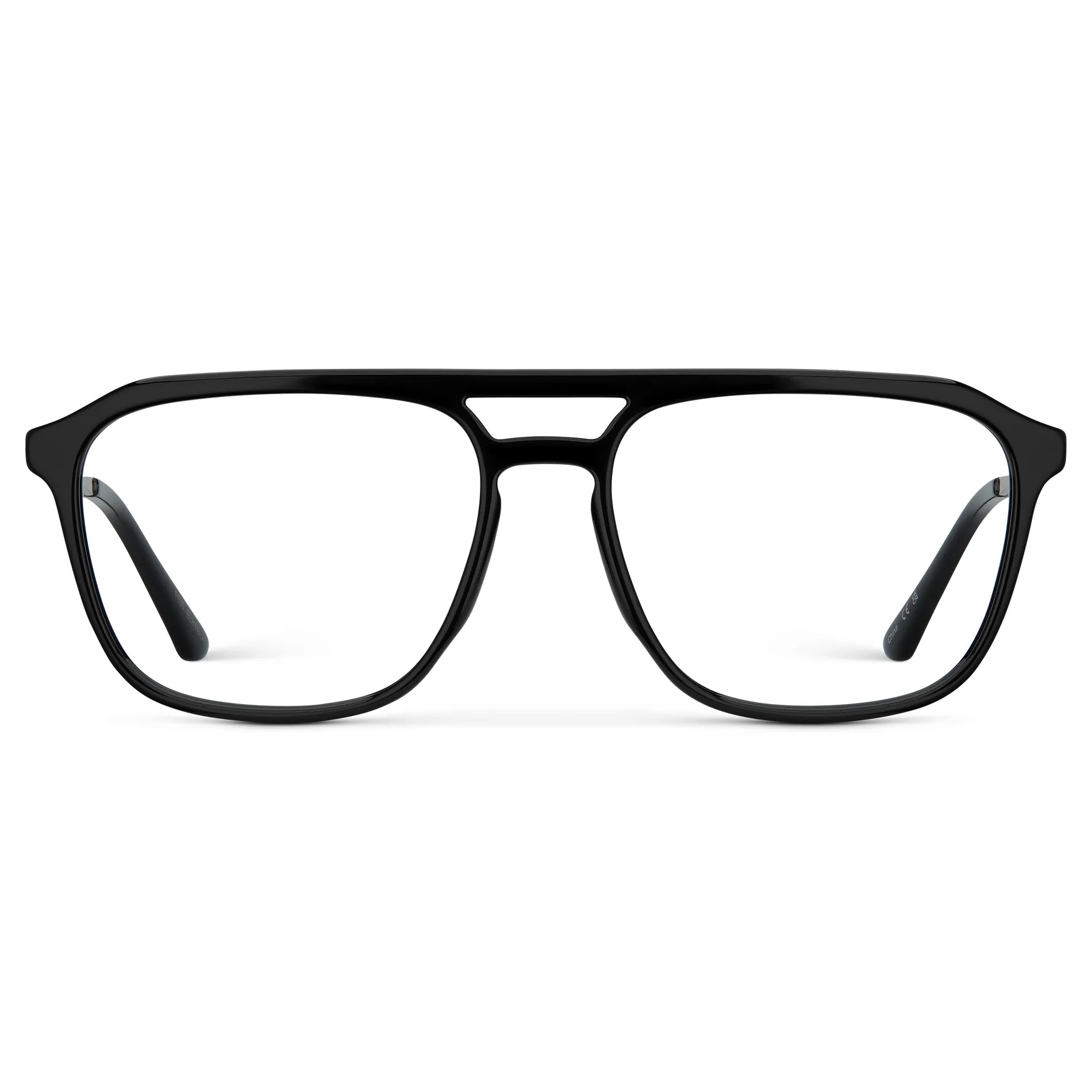 Black || Men's Double Bridge Aviator Prescription Glasses with Black Frame and Clear Lens on a white background