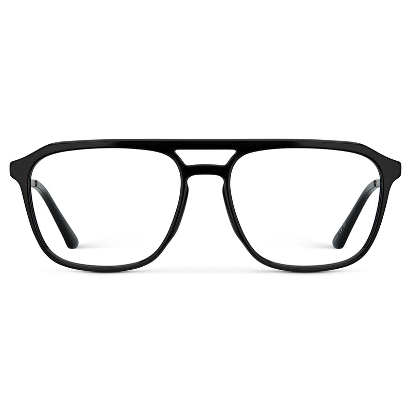 Black || Men's Double Bridge Aviator Prescription Glasses with Black Frame and Clear Lens on a white background