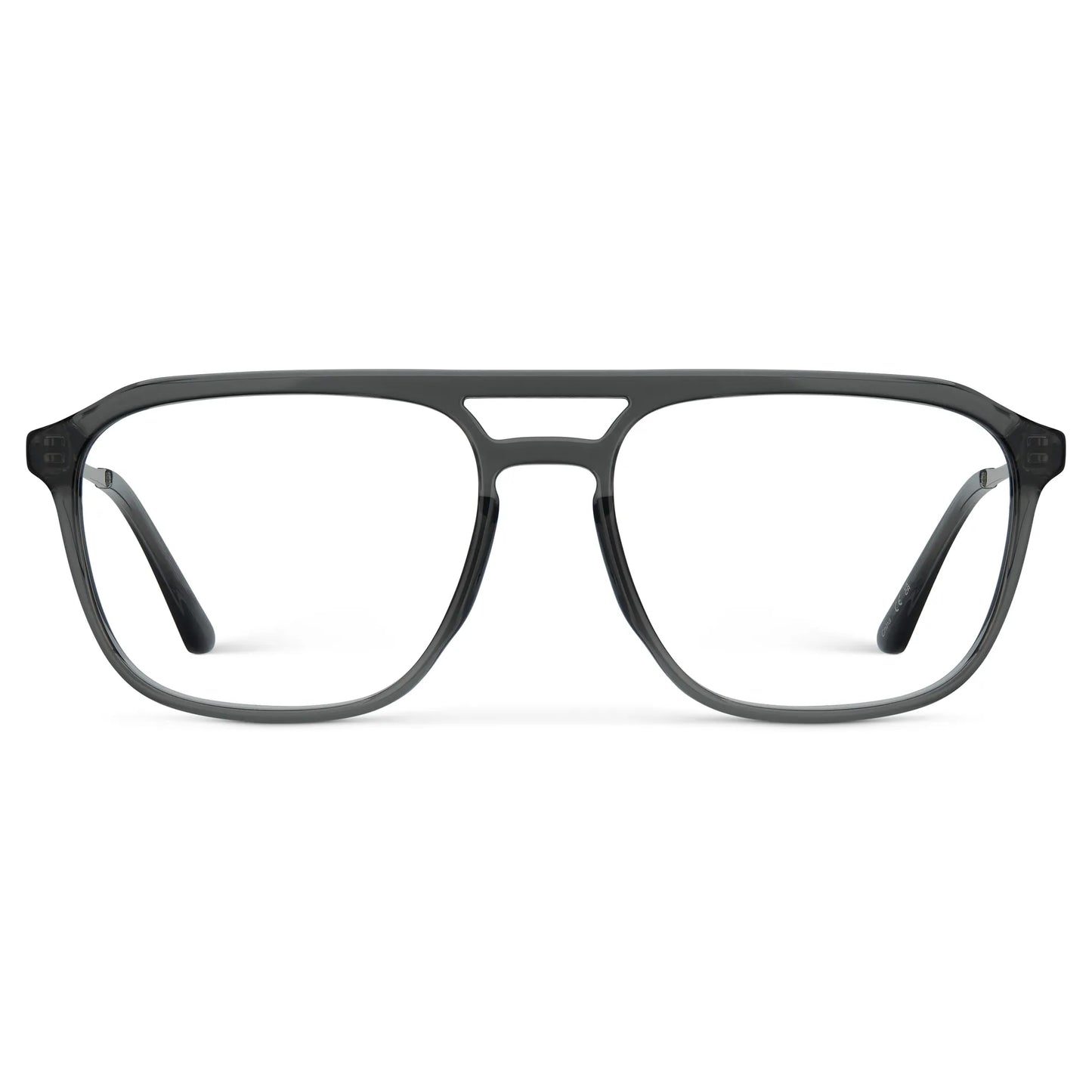 Smoke Grey || Men's Double Bridge Aviator Prescription Glasses with Smoke Grey Frame and Clear Lens on a white background