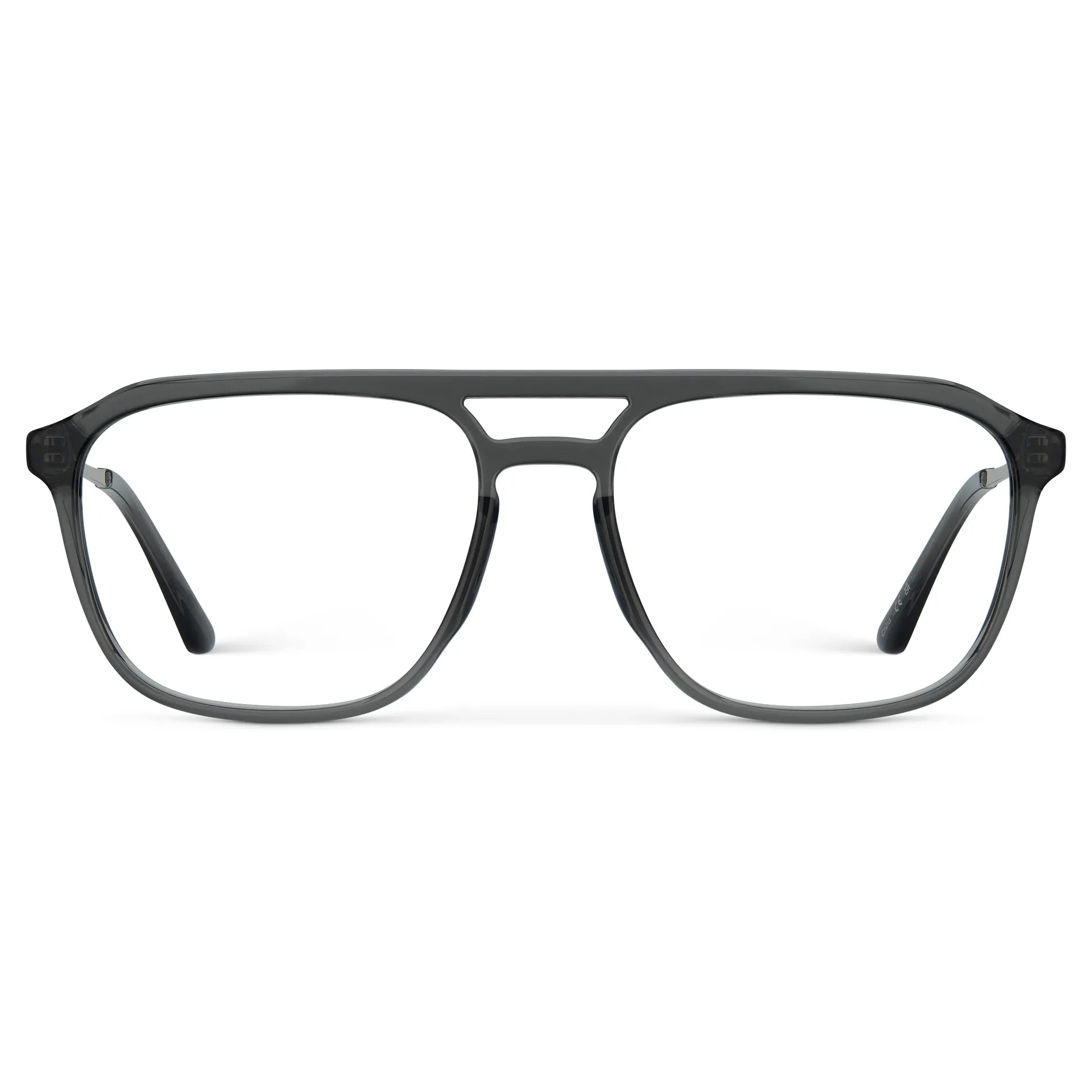 Smoke Grey || Men's Double Bridge Aviator Prescription Glasses with Smoke Grey Frame and Clear Lens on a white background