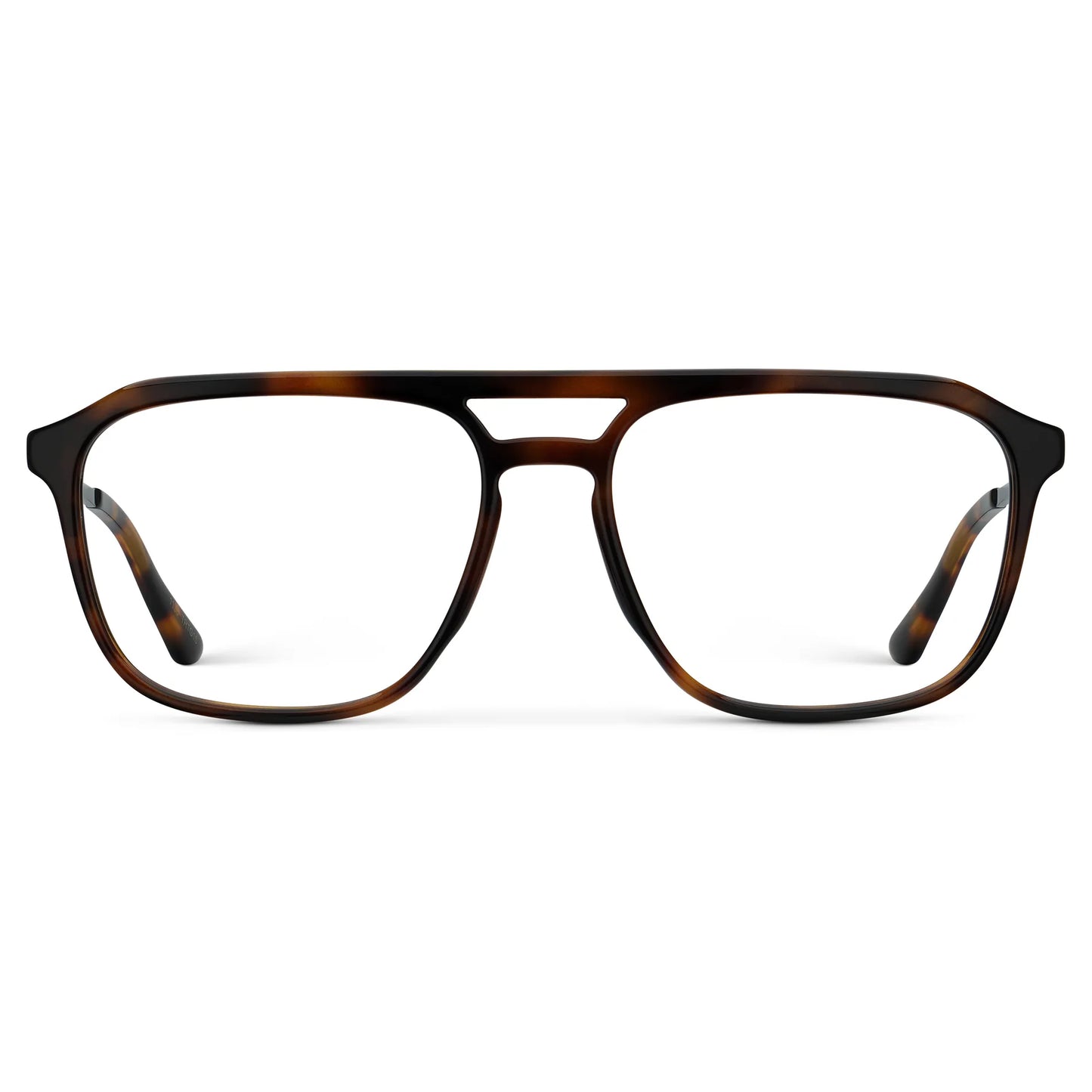 Brown Tortoise || Men's Double Bridge Aviator Prescription Glasses with Brown Tortoise Frame and Clear Lens on a white background
