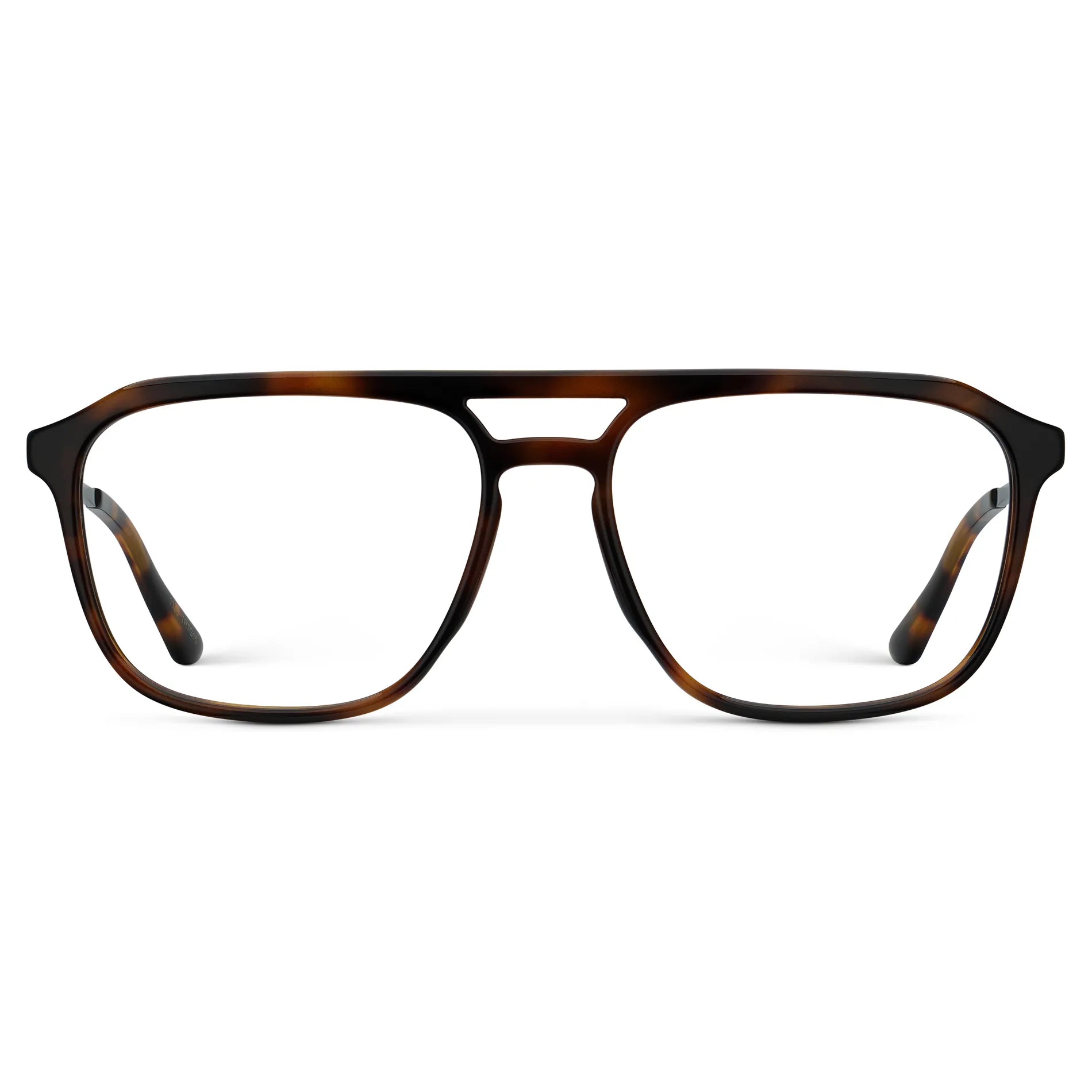 Brown Tortoise || Men's Double Bridge Aviator Prescription Glasses with Brown Tortoise Frame and Clear Lens on a white background