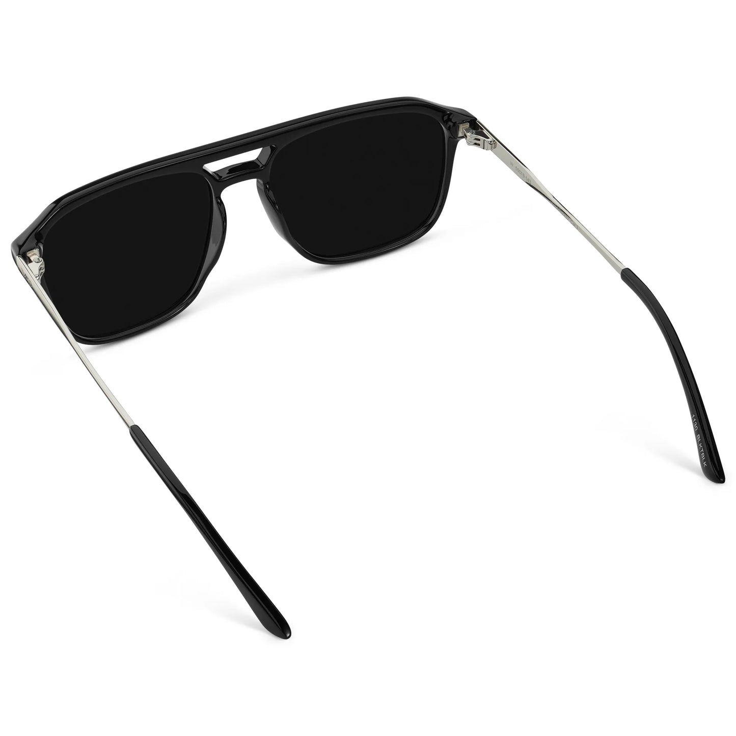 Black / Triple Black Lens || Back view of Men's Double Bridge Aviator Sunglasses with Black Frame and Triple Black Lens on a white background
