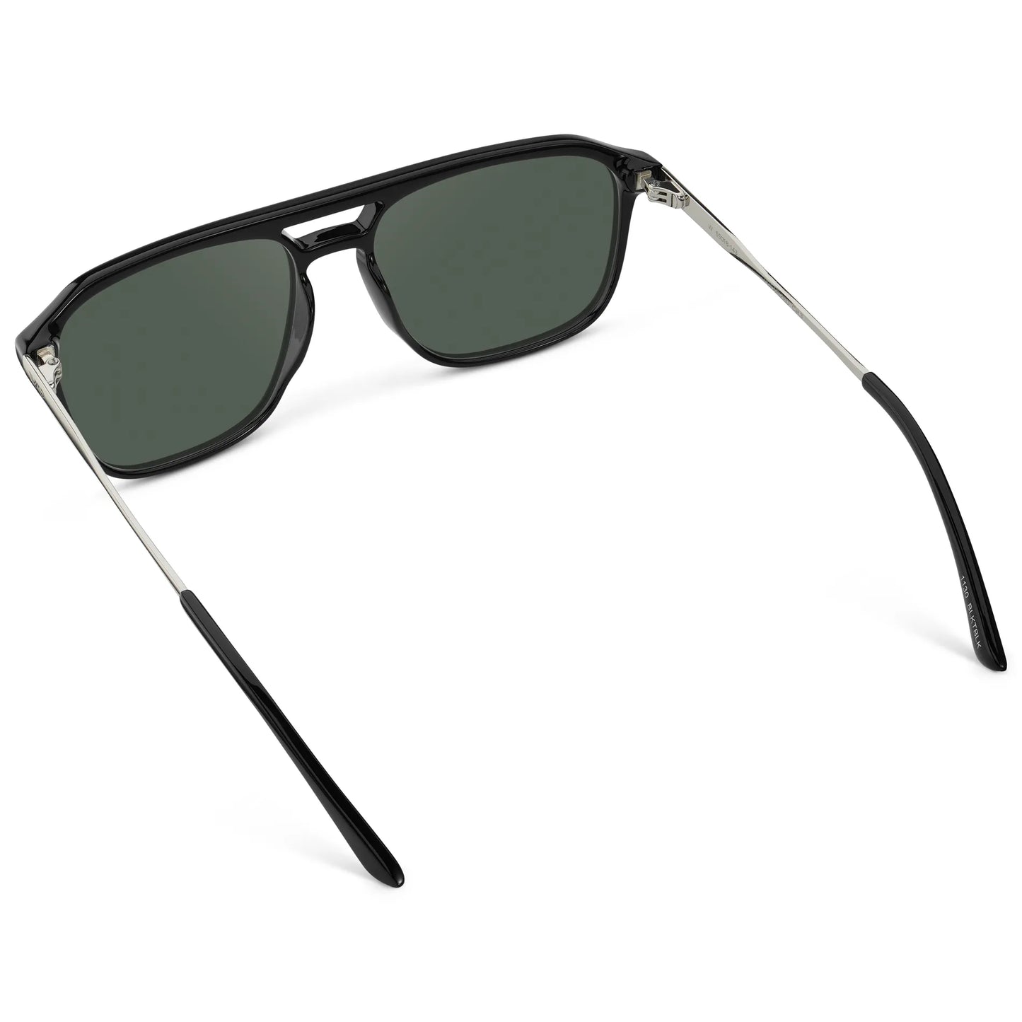 Black / G15 || Back view of Men's Double Bridge Aviator Prescription Sunglasses with Black Frame and Green Lens on a white background