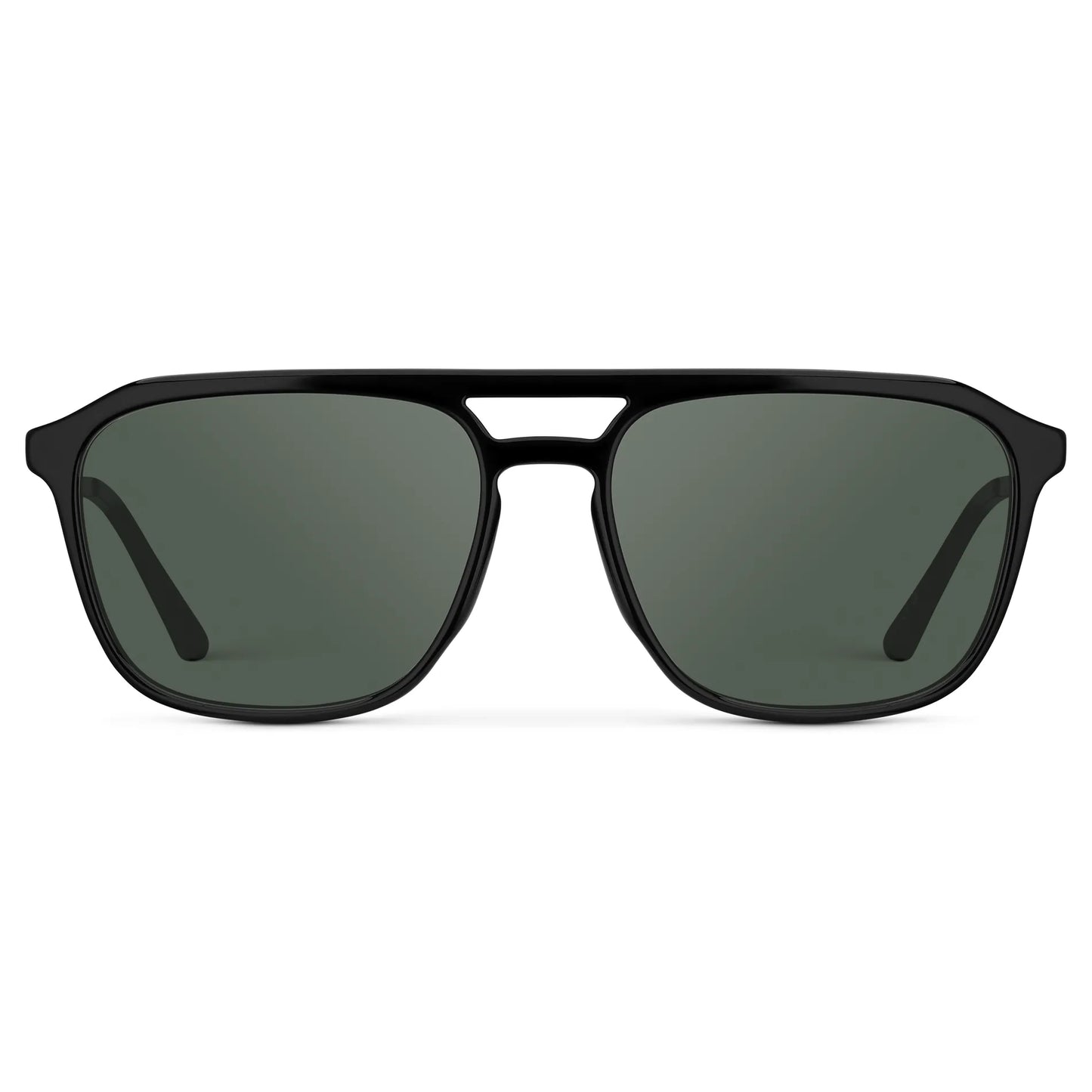 Black / G15 || Men's Double Bridge Aviator Prescription Sunglasses with Black Frame and Green Lens on a white background